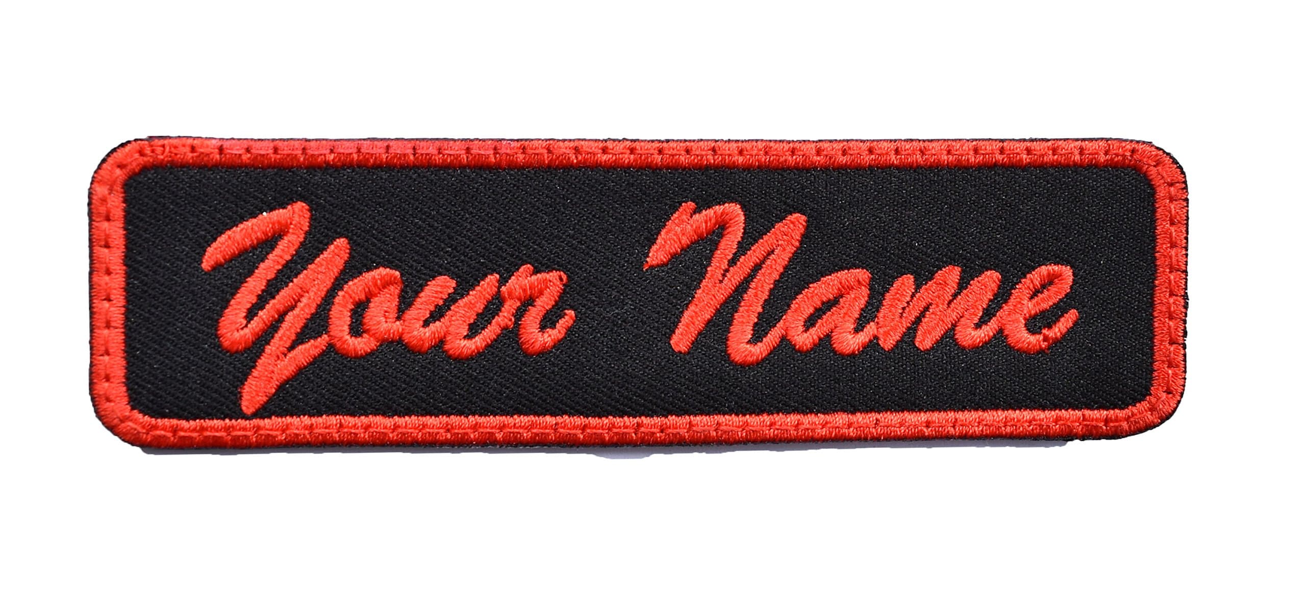 Custom Name Tag Embroidered Sew or Iron on Patch (Red and Black tag)