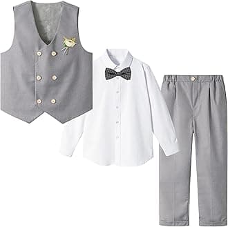 LOLANTA Boys' 4-Piece Formal Suit, Wedding Ring Bearer Outfit Vest Pants with Dress Shirt Bow Tie for Graduation 2-13 Years