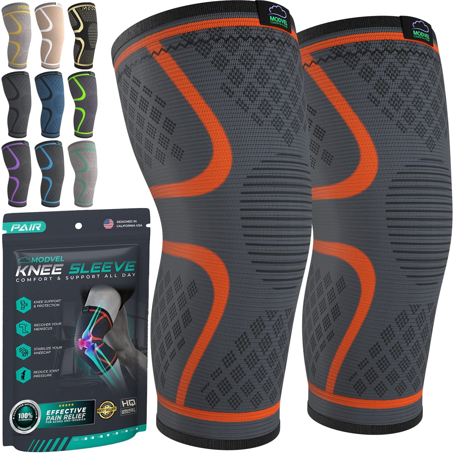 Compression Knee Brace for Women & Men, 2-Pack Knee Brace for Running Knee Pain, Knee Support Compression Sleeve, Workout Sports Knee Braces for Meniscus Tear, ACL & Arthritis Pain Relief