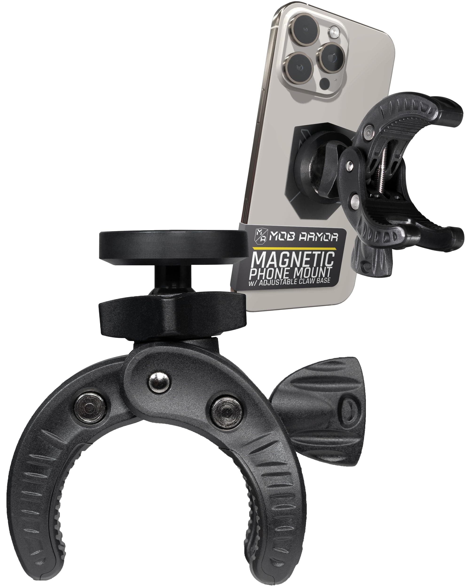 Mob Armor MobNetic Claw with 360° Rotation - Bar Mount for Golf Carts, Strollers, or Any Vehicle with Round or Square Tubes- Universal Car Magnetic Phone Mount, Assembled in USA - Black