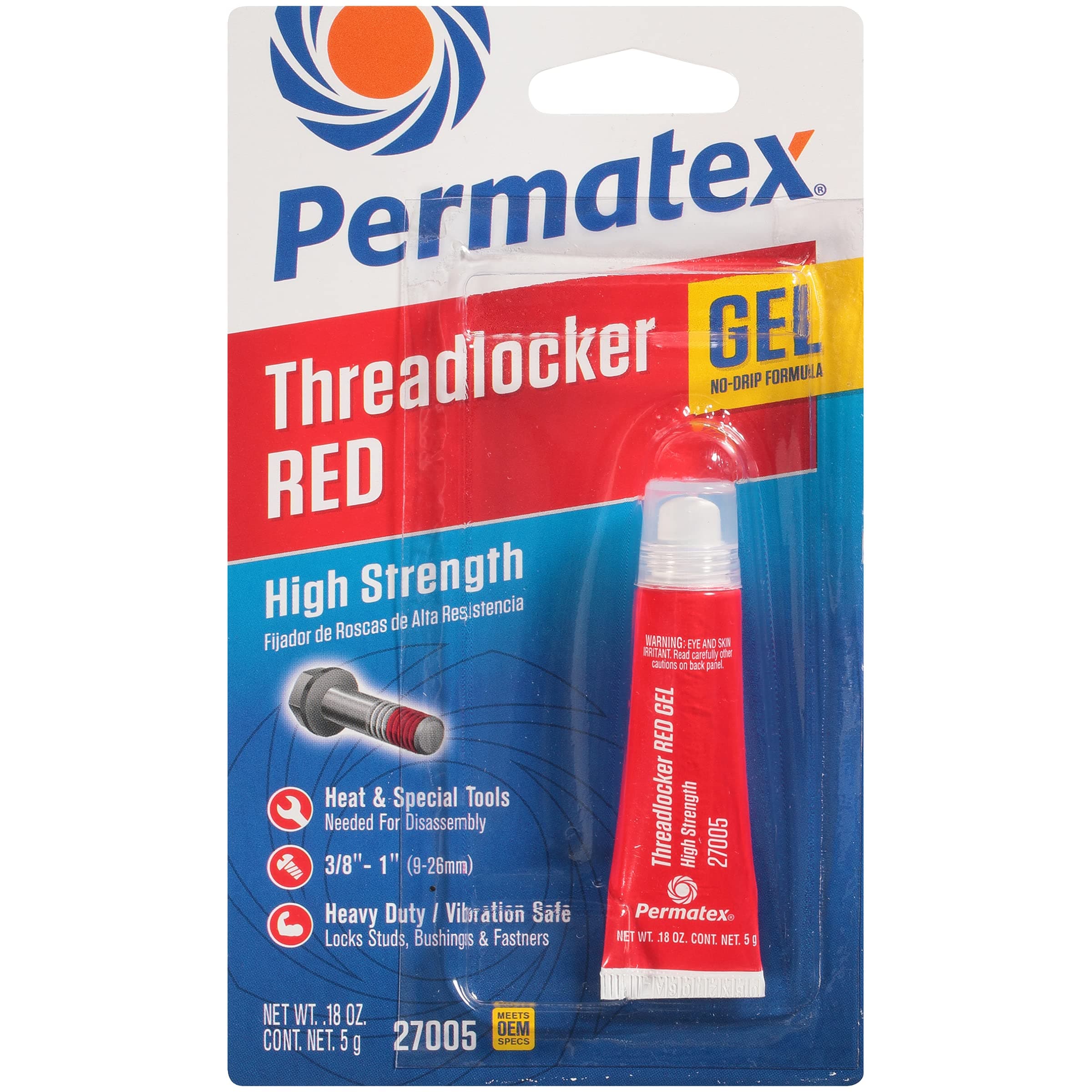 Permatex 27005 High Strength Threadlocker Red Gel Squeeze, 5 g
