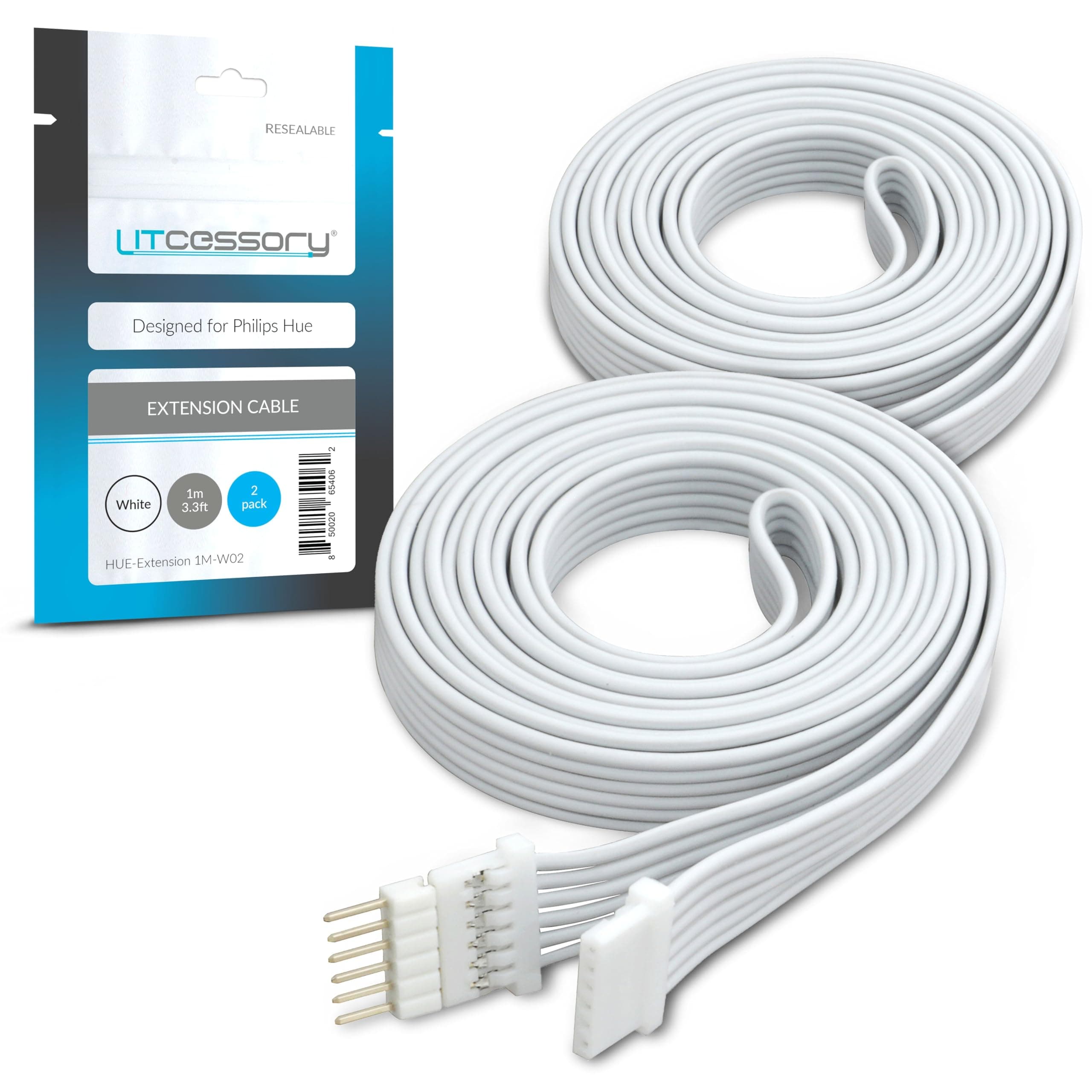 Litcessory Extension Cable for Philips Hue Lightstrip Plus (1m, 2 Pack, White)