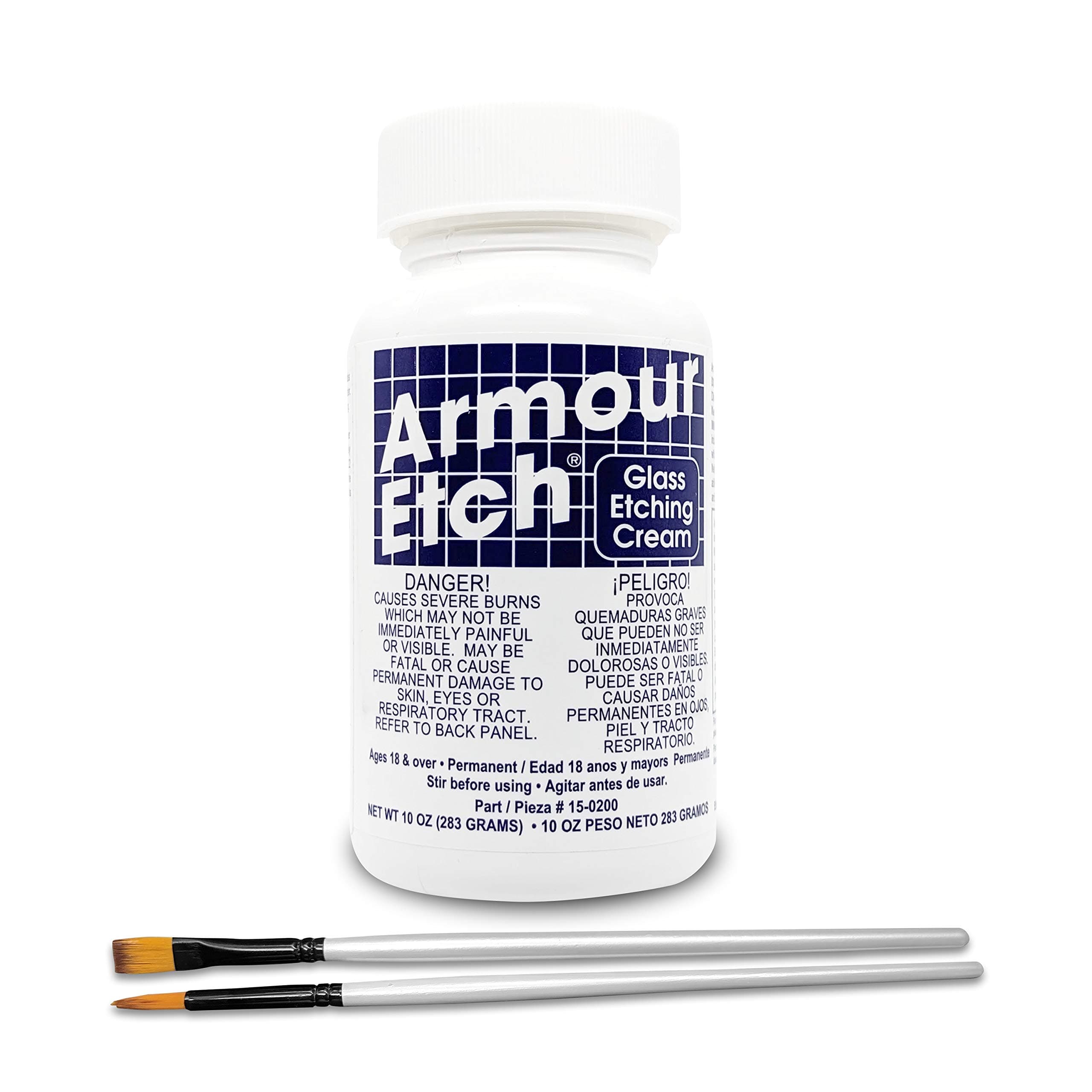 Armour Etch Glass Etching Cream Kit - Create Permanently Etched Designs - 10oz Net Weight - Bundled with Application Brushes