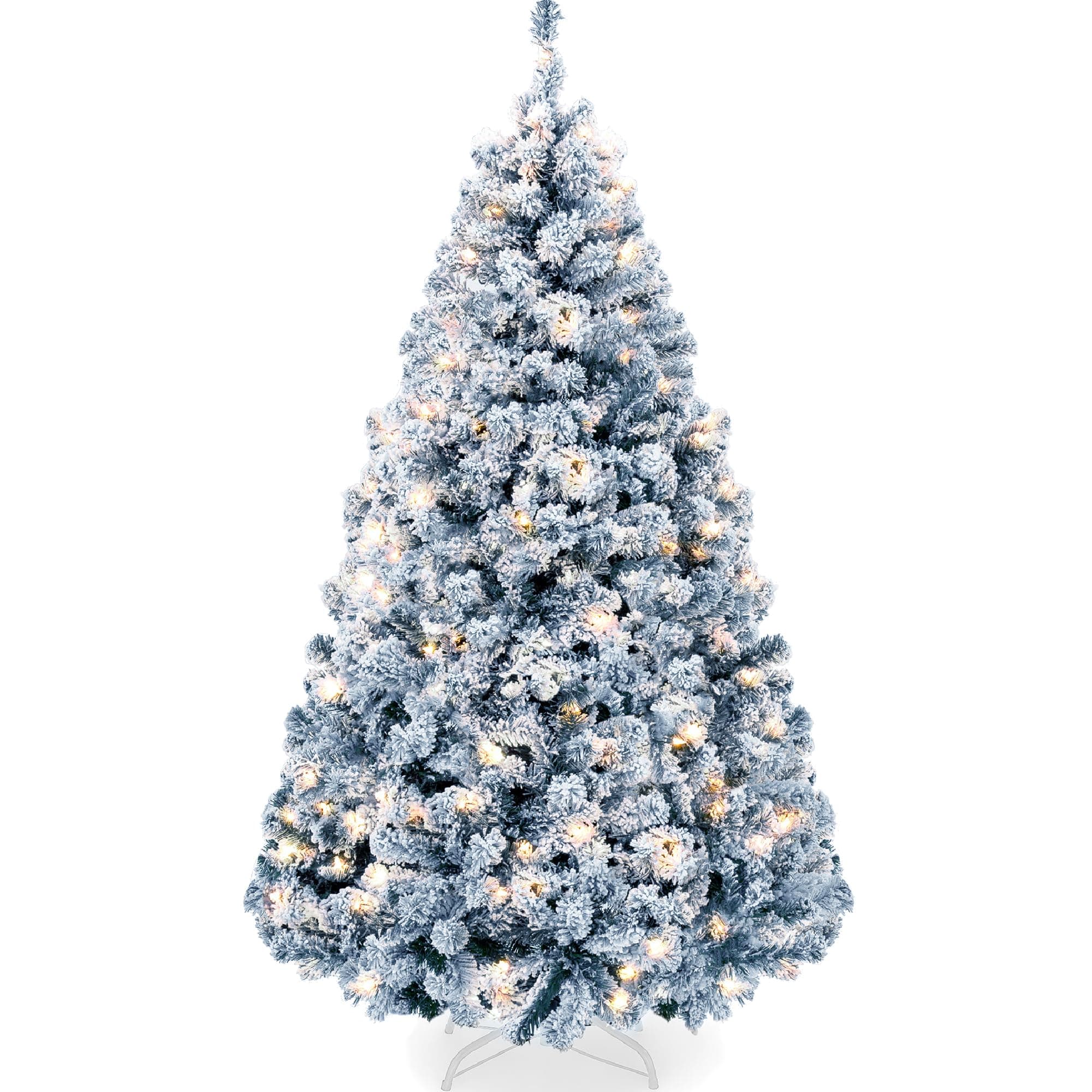 Pre-Lit Ice Blue Christmas Tree, 9ft Artificial Flocked Full Fir Tree, Holiday Decoration w/ 900 Lights, 2,094 Branch Tips