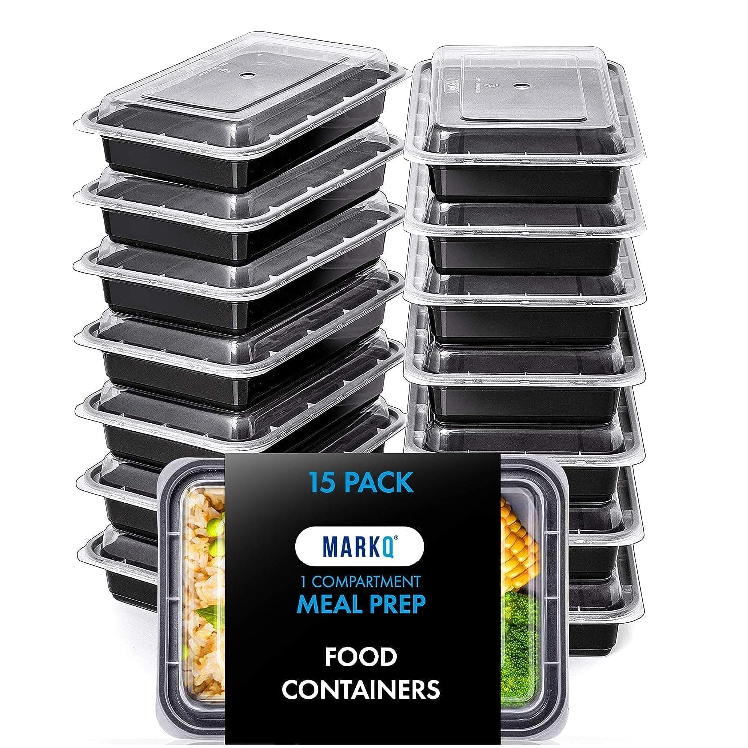 MARKQ [15 Pack] [32 Oz] Meal Prep Containers with Lids - 1-Compartment Plastic Food Storage Containers - Reusable Lunch Boxes for Adults & Meal Planning
