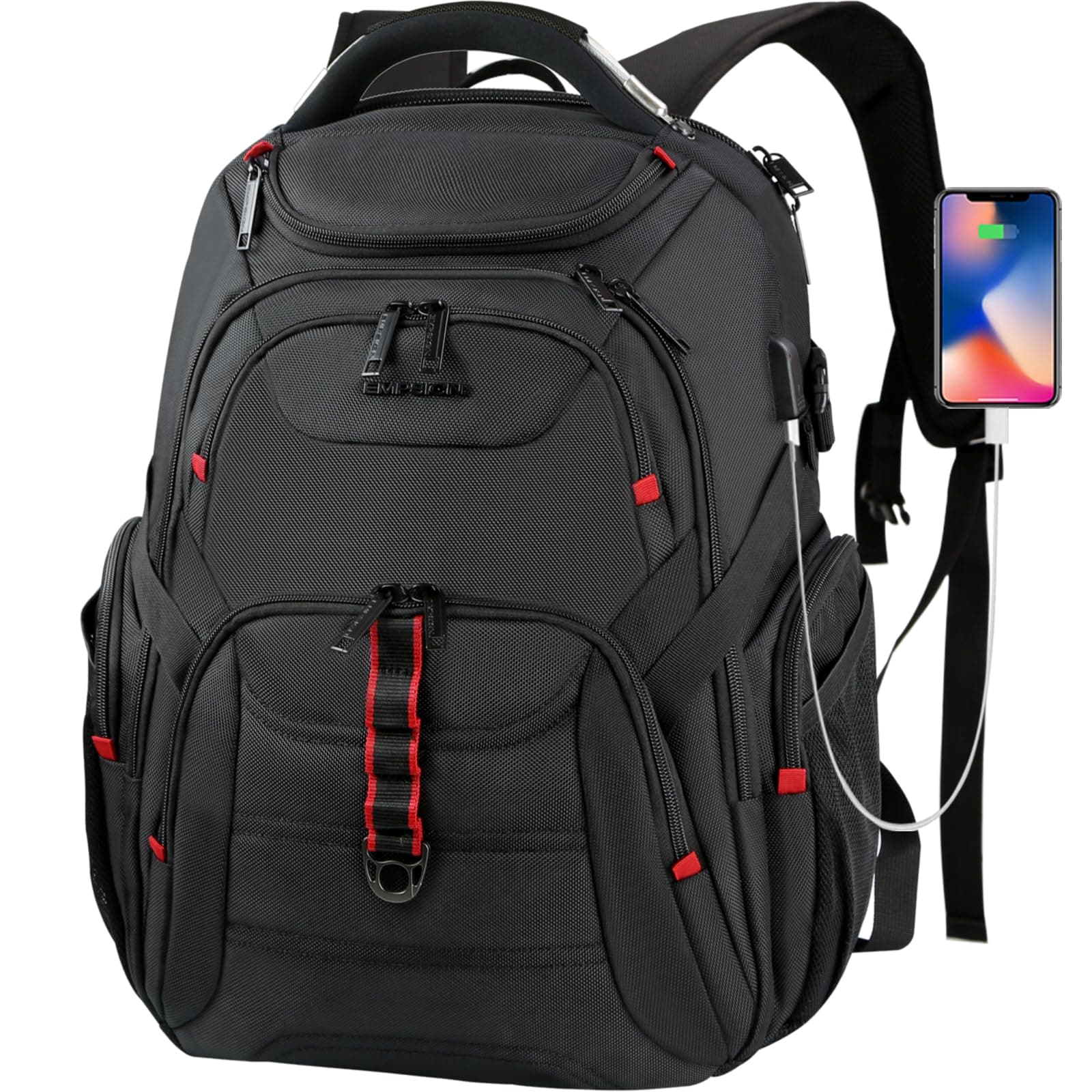 Travel Laptop Backpack for men, 17.3 Inch Computer Backpack, 45L Anti-Theft Business Laptop Backpack with USB Charging Port, Water-Repellent Work College School Backpack for Men Women, Black