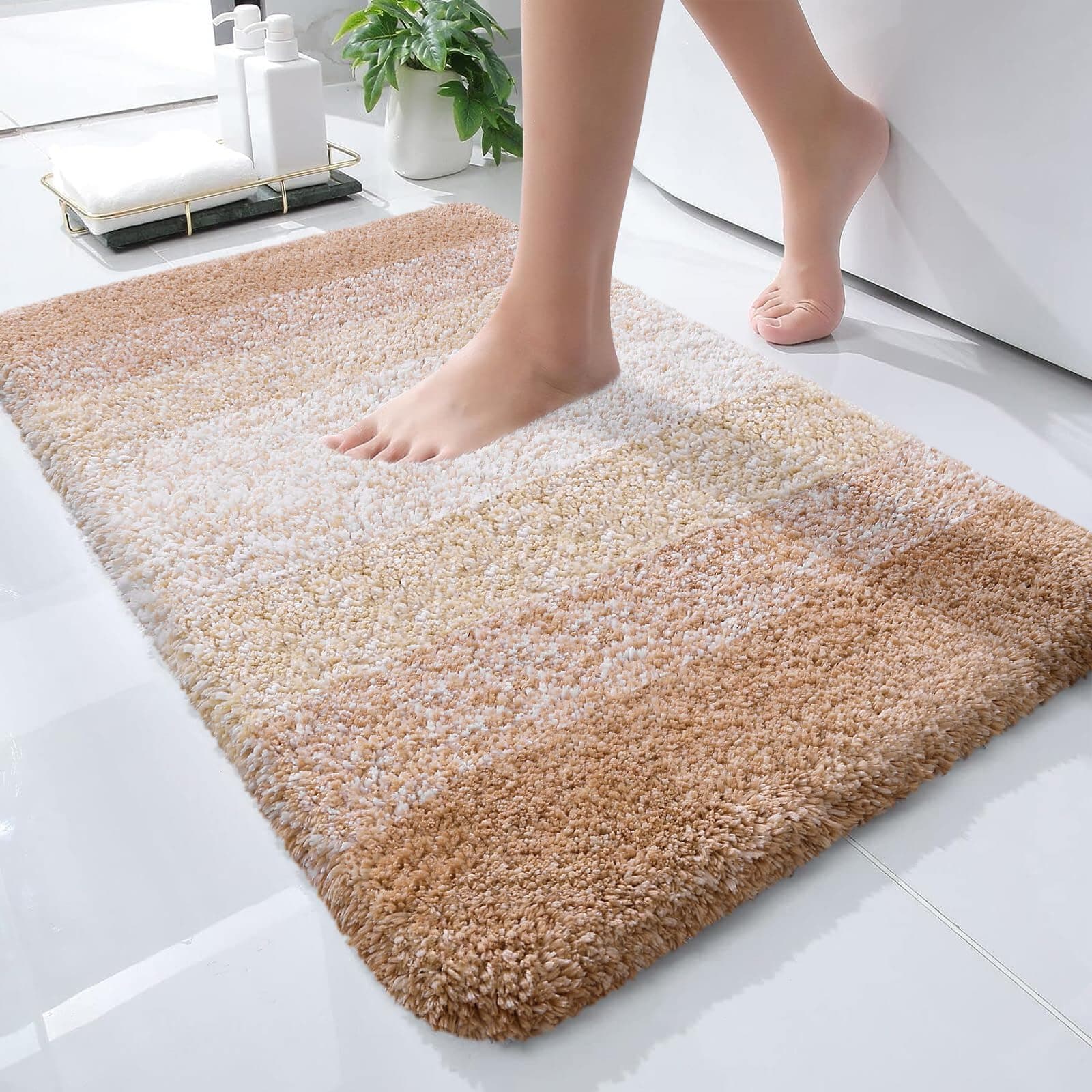 OLANLY Bathroom Rugs Mat 24x16, Extra Soft Absorbent Microfiber Bath Rugs, Rubber Backing, Quick Dry, Machine Washable Bath Mats for Bathroom Floor, Tub and Shower, Home Decor Accessories, Beige