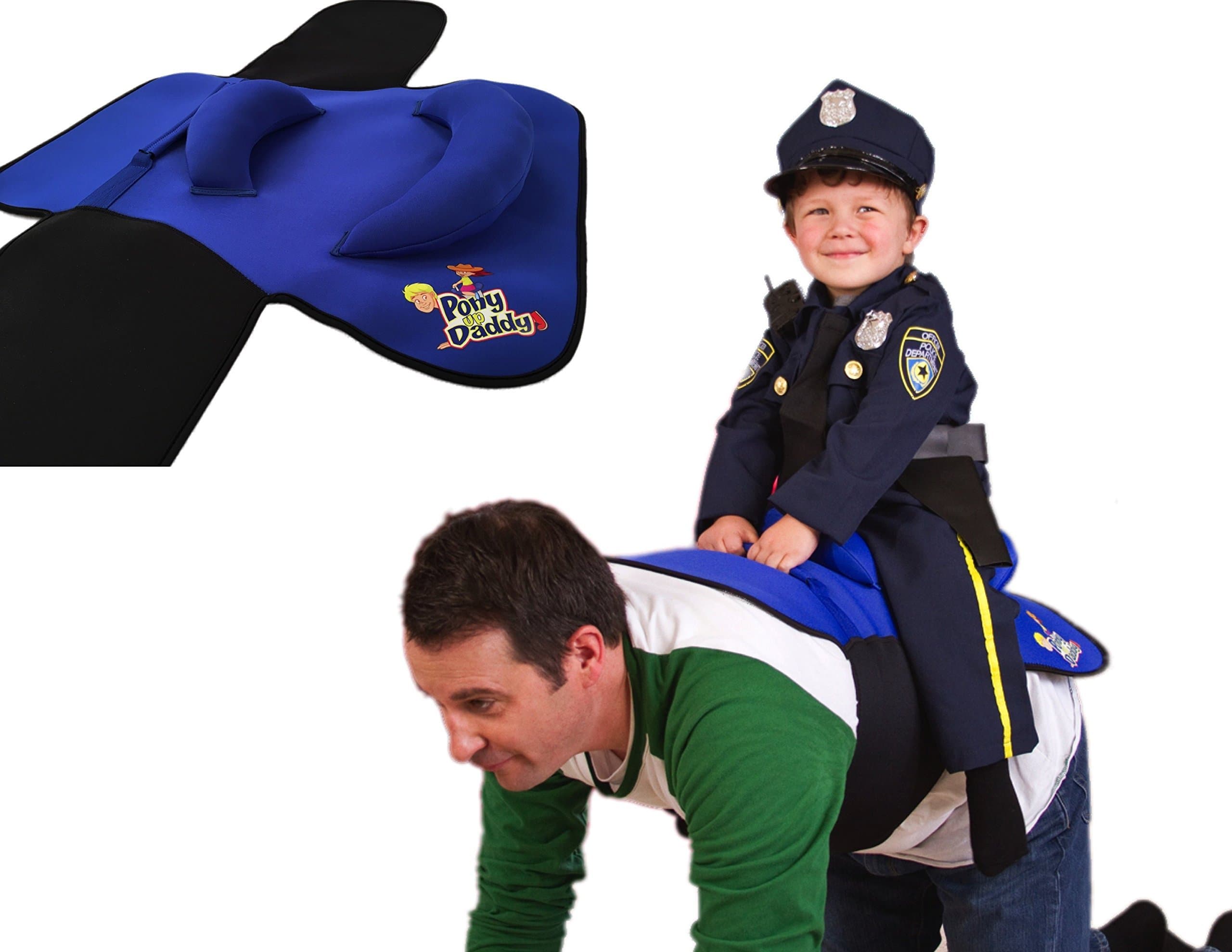 Neoprene Parent Saddle with Easy Close Strap - Features Padded Seat and Grab Handle for Safe and Comfortable Play Pony Rides - Fits Up to 50" Chest Size - Sheriff Blue
