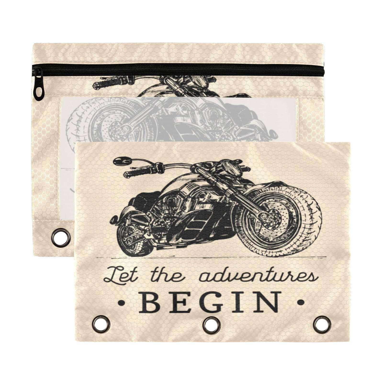 KLL 2 Pack Binder Pencil Pouch 3 Ring Zipper Clear Window Pen Case Big Capacity Cosmetic Bag Storage Container for Storing Office Supplies Let The Adventure Begin