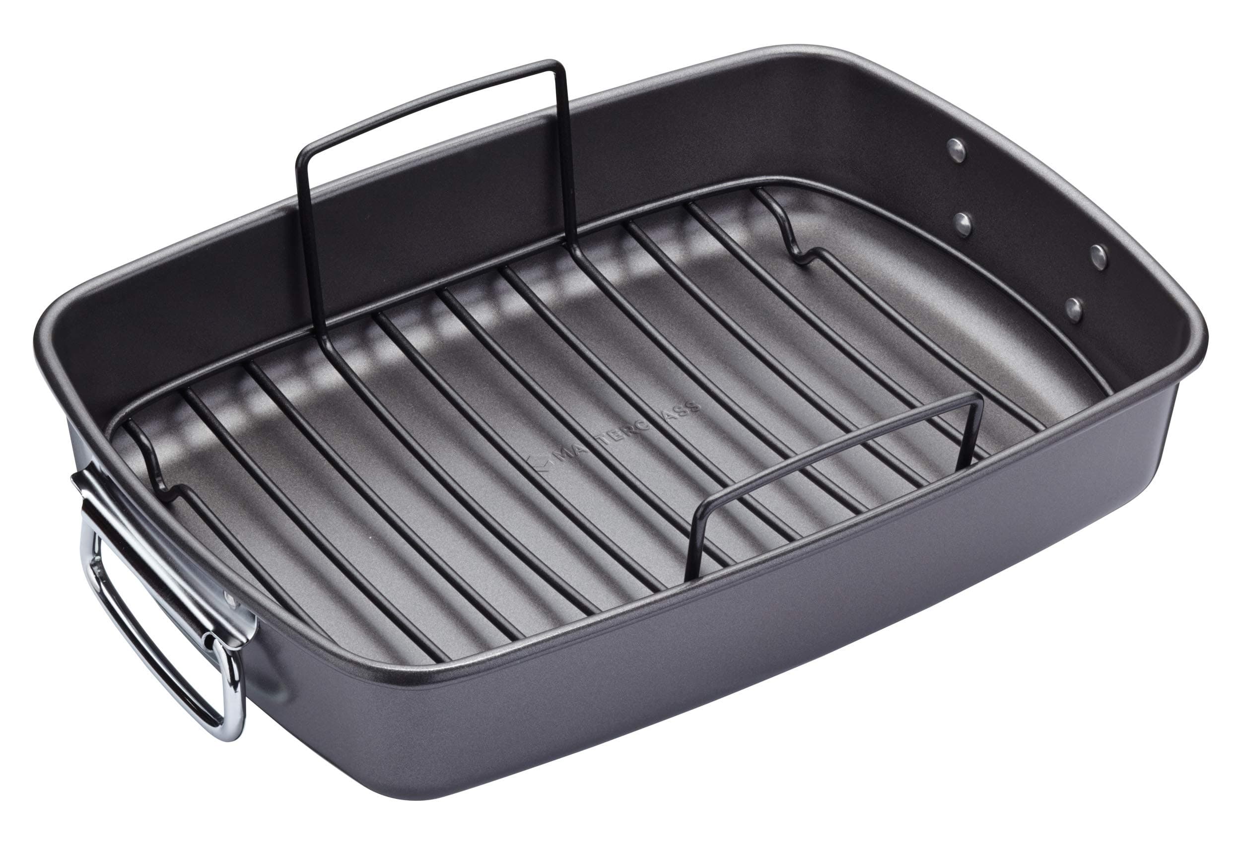 MasterClass Deep Roasting Tin with Rack, Roasting Dish for Oven and Hob, Heavy Duty, Rust Resistant with PTFE, PFOA and BPA Free Non Stick, Dishwasher Safe, 2-Year Guarantee, 4x28cm