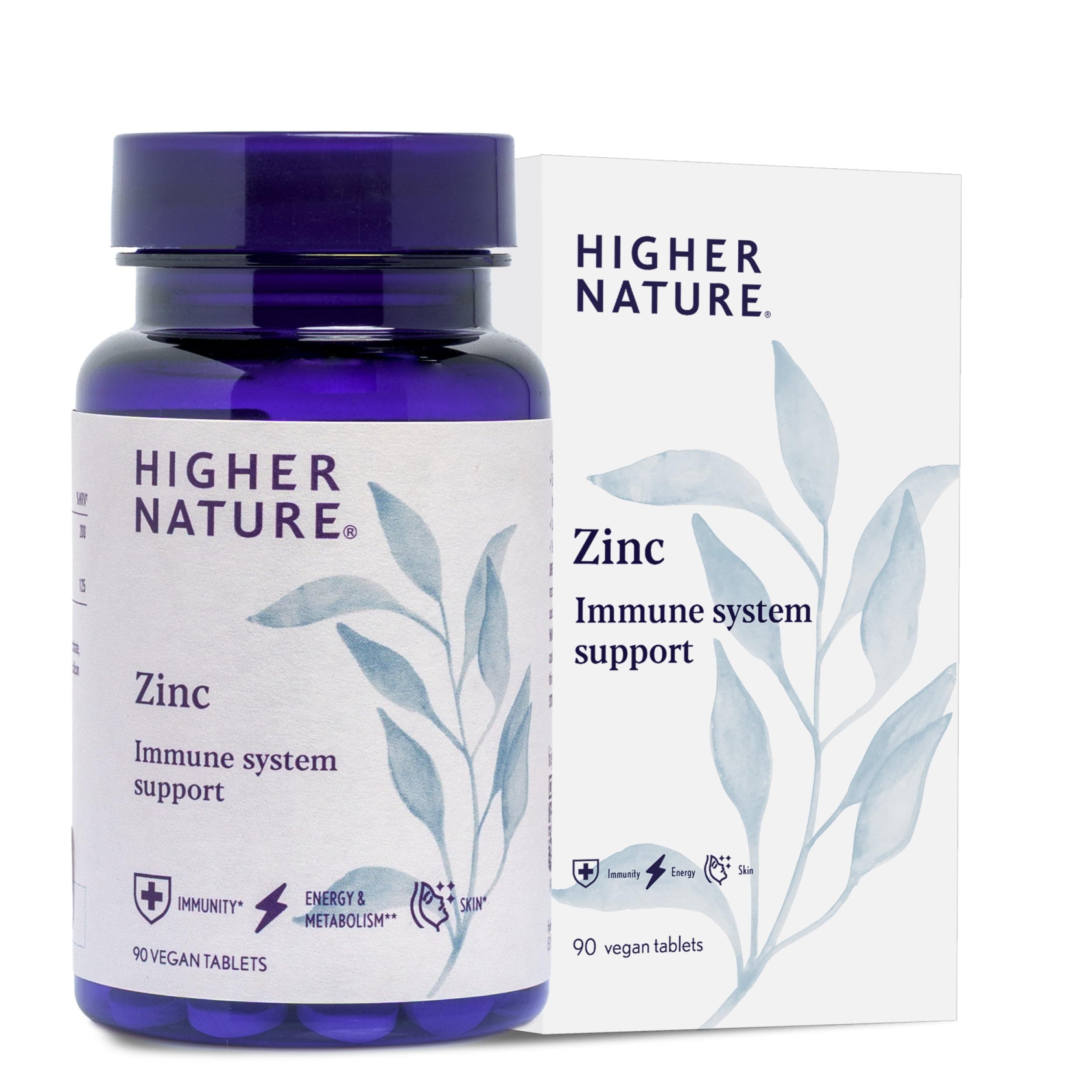 Higher Nature - Zinc - Immune System, Cognitive Function & Fertility Support - Gluten Free - Vegetarian & Vegan - 90 Tablets