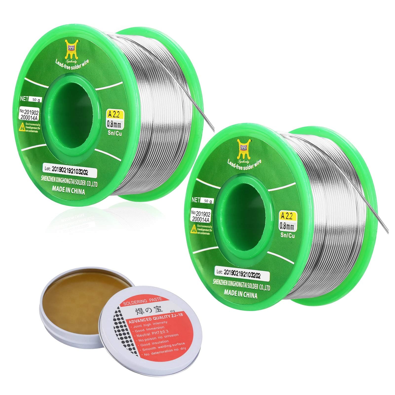 2 x Solder Wire with Flux Paste Welding Tin Wire Roll Sn99.3 Cu0.7 with Rosin Core for Electrical Soldering and DIY