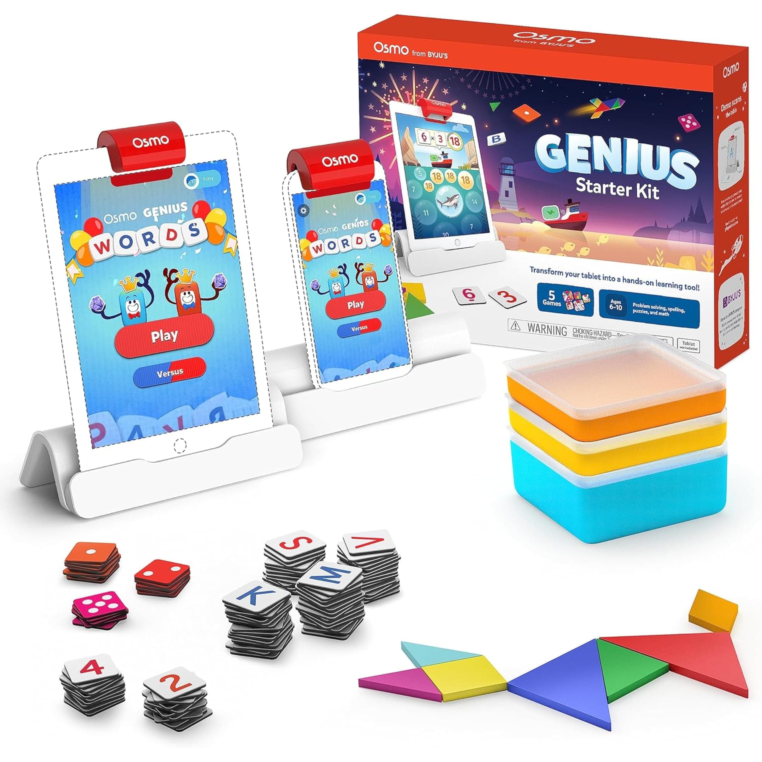 Genius Starter Kit - 5 Educational Learning Games - Ages 6-10 - Math, Spelling, Creativity & More - STEM Toy (Osmo iPad Base Included)