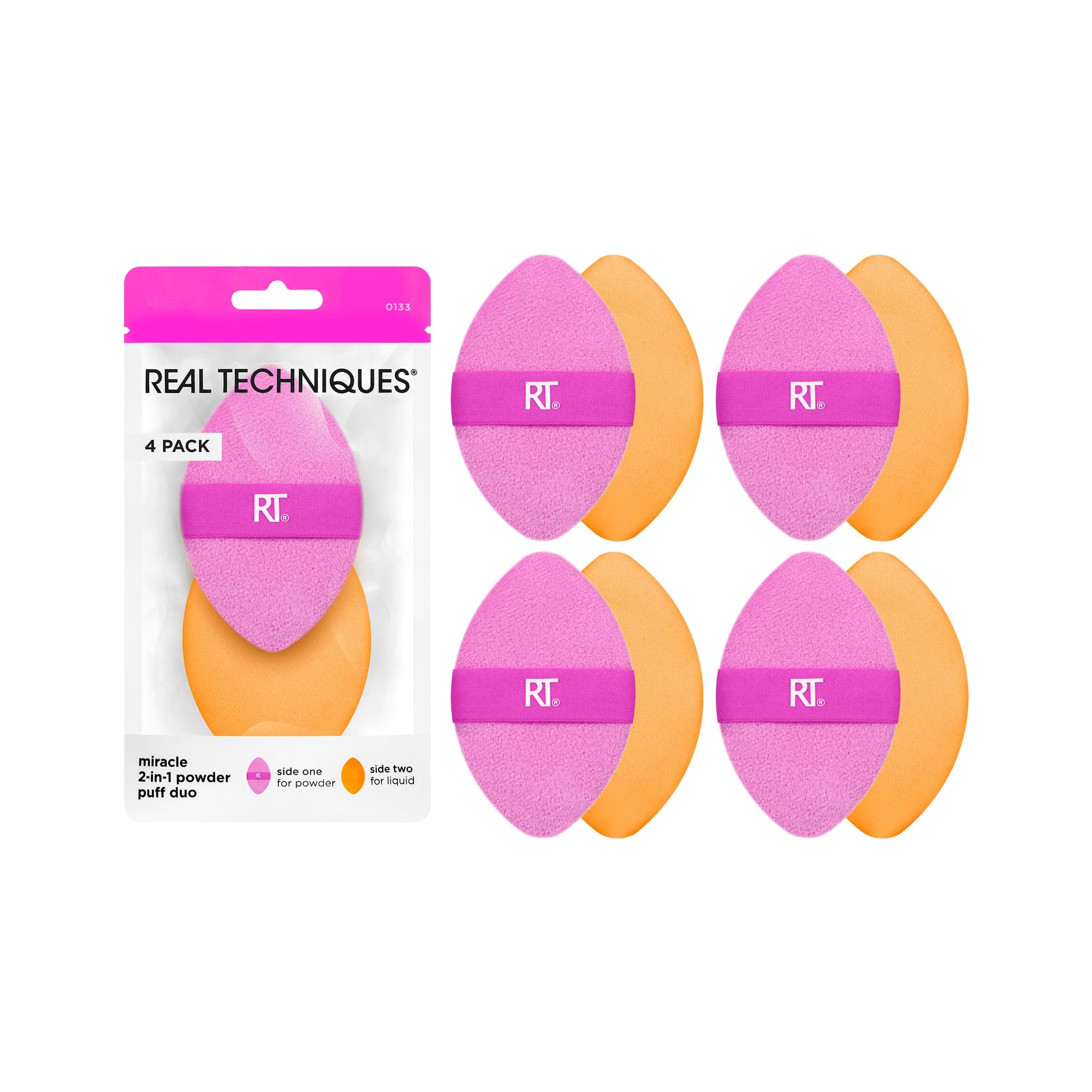 4 Pack Miracle 2-In-1 Powder Puffs, Dual-Sided Makeup Blending Puff, Reversible Elastic Band, Precision Makeup Sponge & Powder Puff, For Liquid, Cream & Powder Products