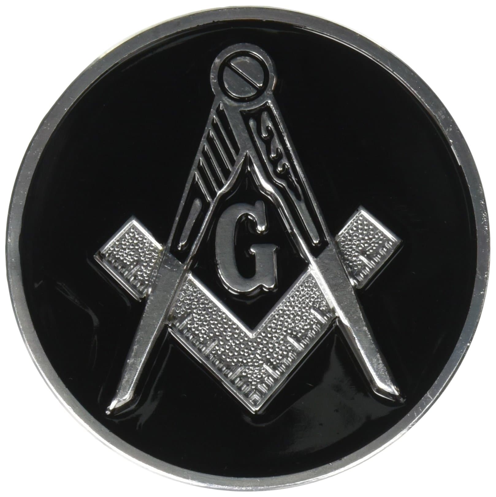 The Masonic Exchange Square & Compass Round Black & Silver Car Auto Emble
