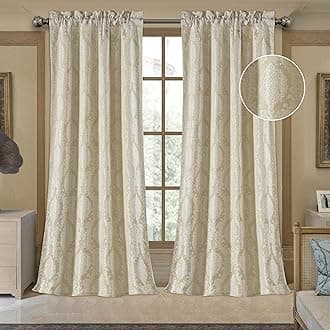 Loom and Mill Luxury Jacquard Curtains for Bedroom, Beige Damask Curtains 2 Panels with Tiebacks, Elegant Window Curtain for Living Room Holiday Banquet Decor(52”Wx 108”L, 2 Panels)