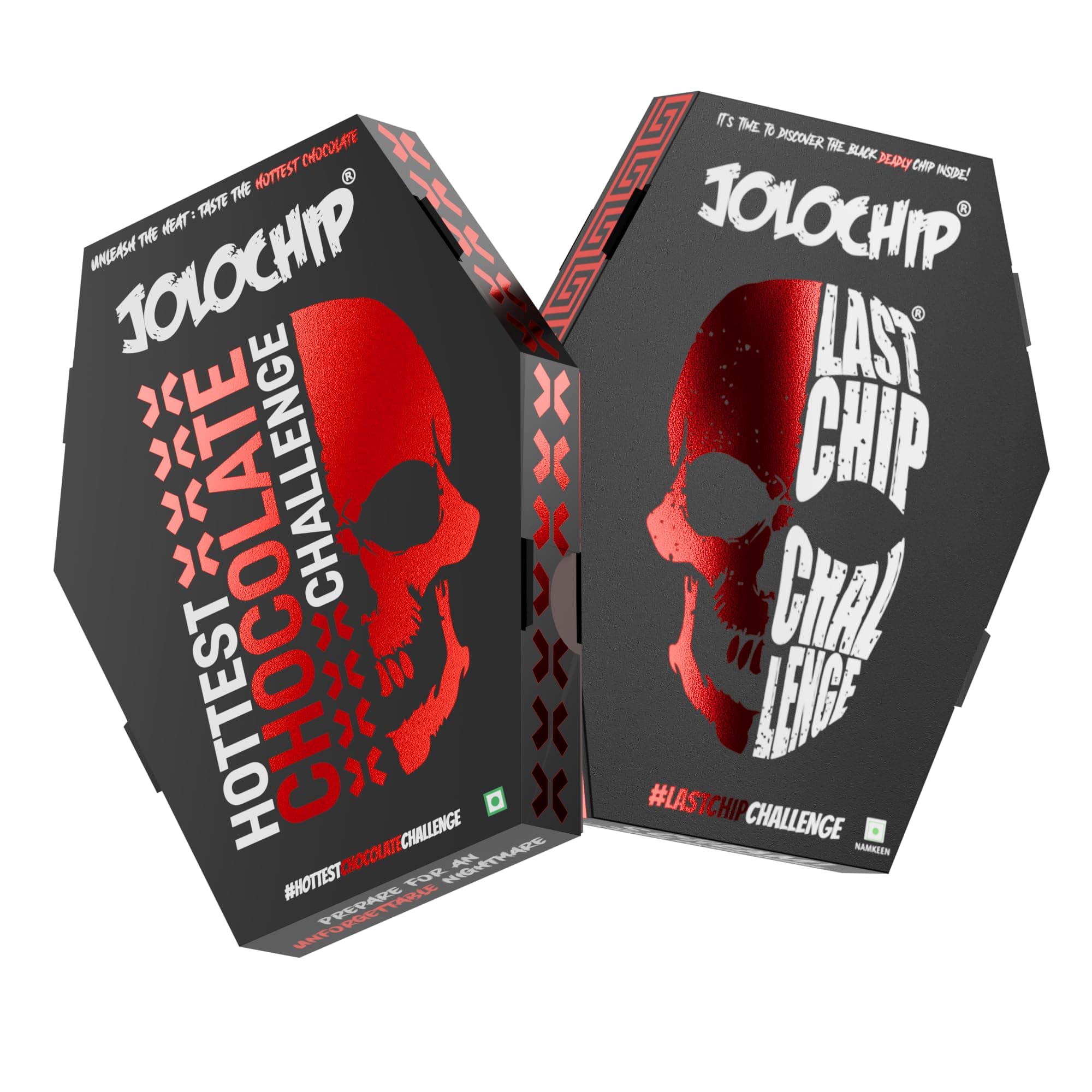 JOLOCHIP Deadly Combo – Includes Last Chip Challenge (5g) & Hottest Chocolate Challenge (10g) – Extreme Heat Duo with Carolina Reaper, Scorpion Pepper, and Ghost Pepper
