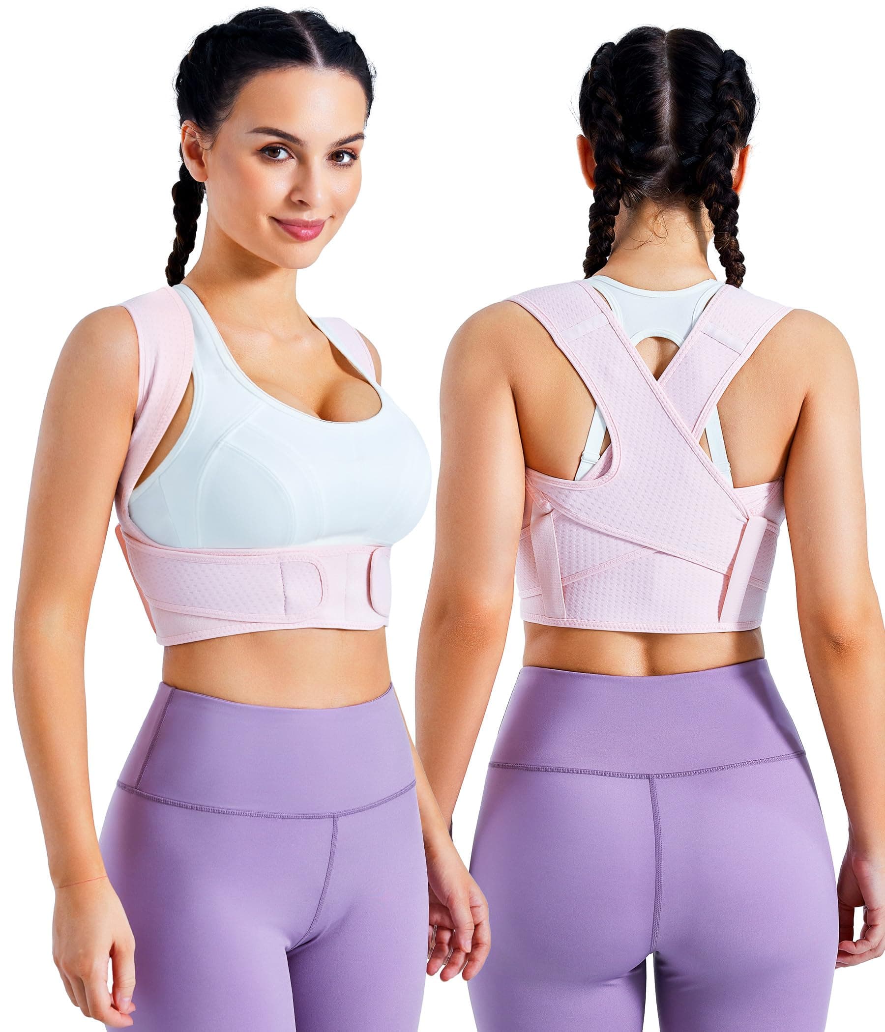 Posture Corrector for Women Adjustable Upper Back Brace Posture Support Back Straightener Pain Relief(M/L,Pink)