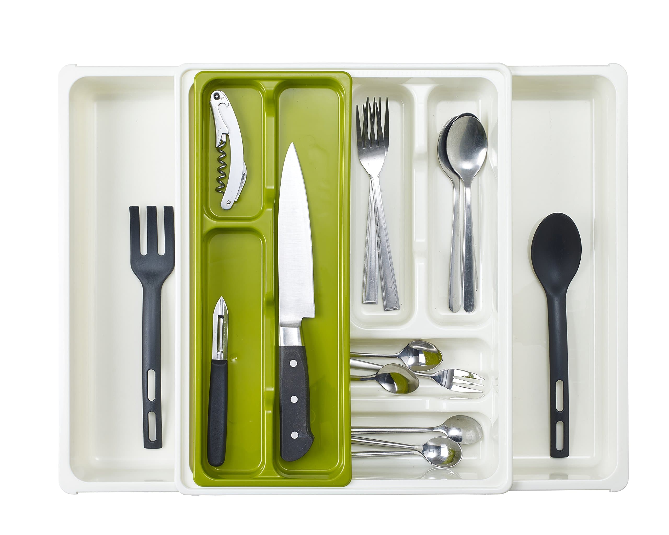 WhitefurzeAdjustable Drawer Organizer, Plastic, Cream