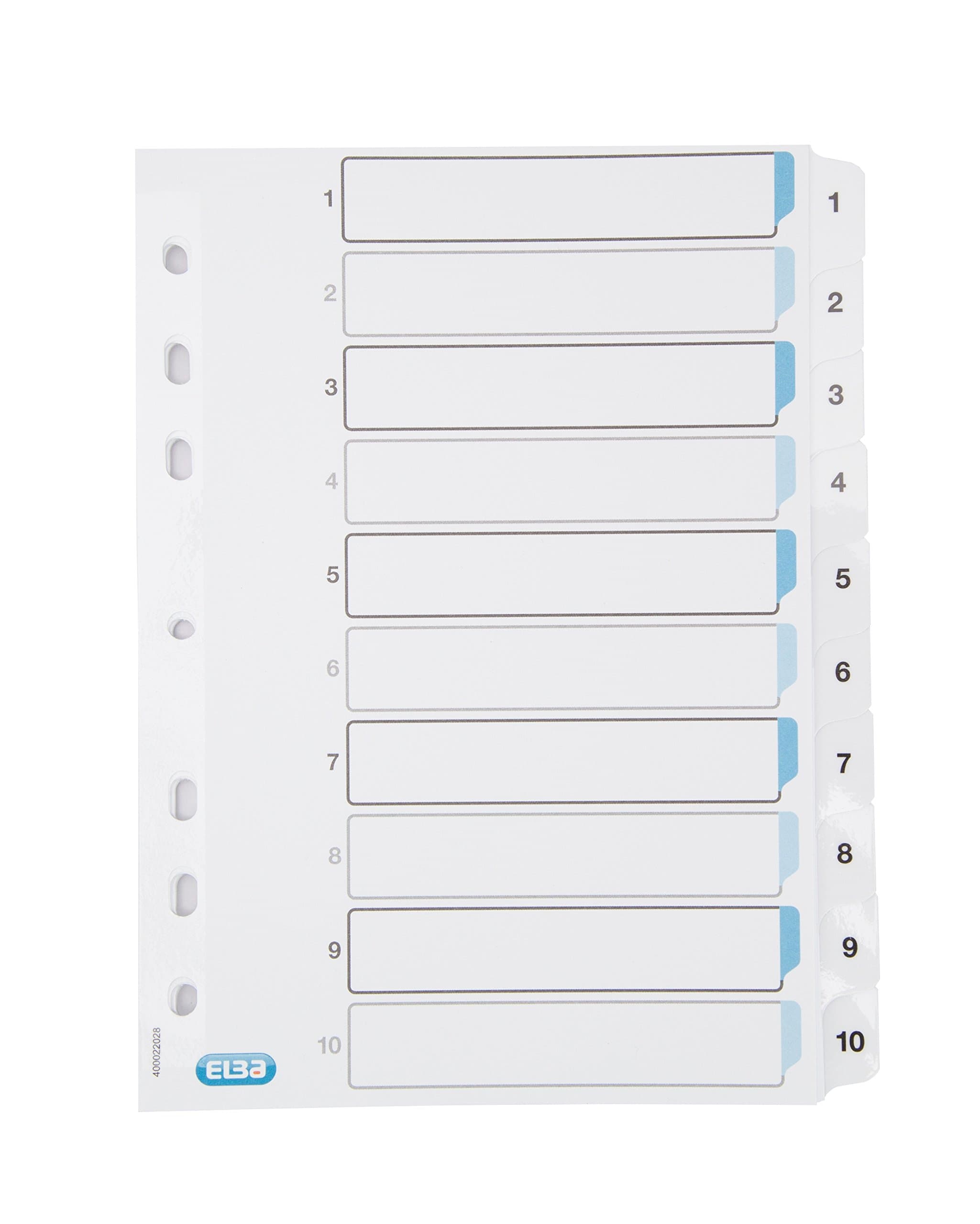 Elba Indices, A5, White, Plastic Coated Tabs, 1-10