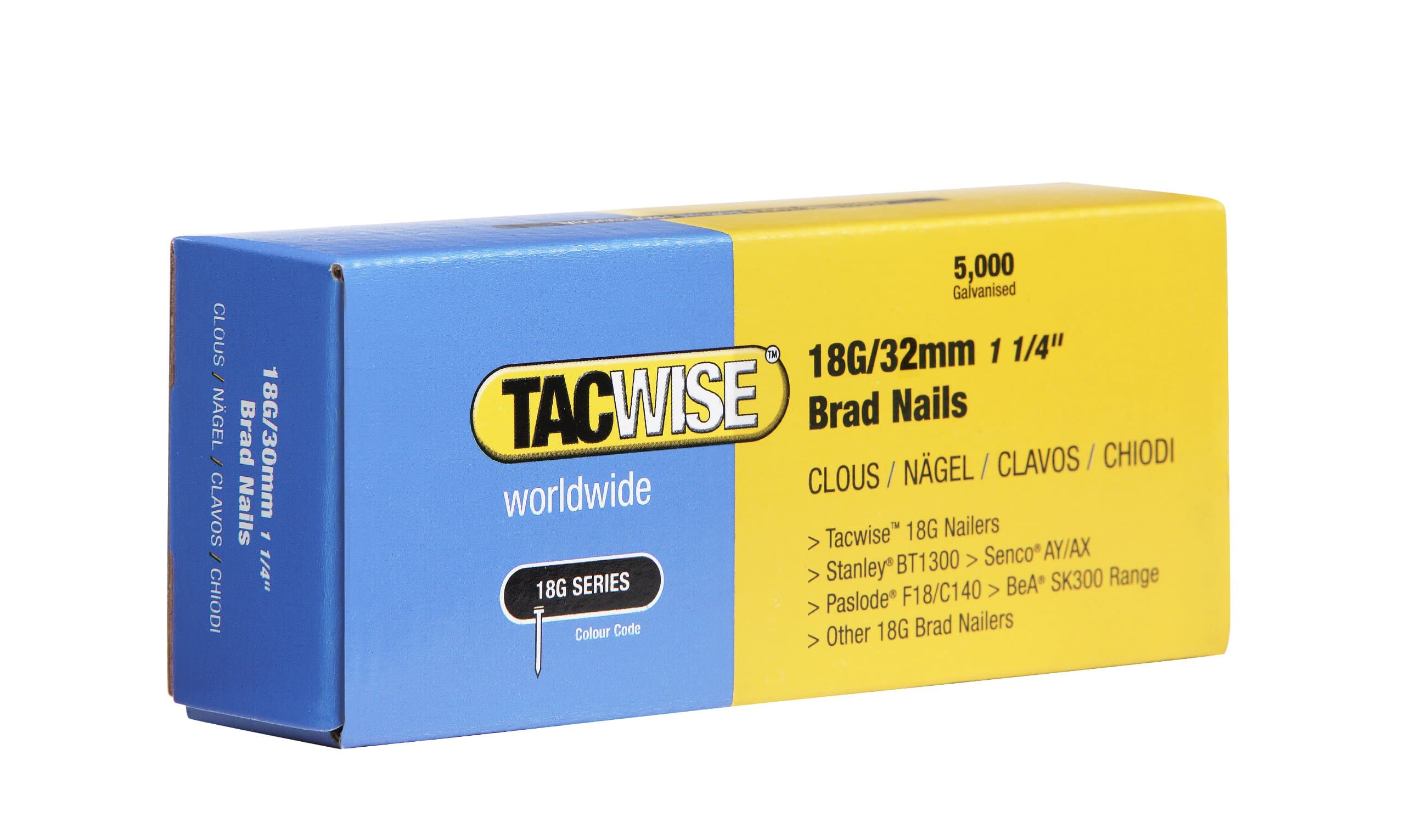 Tacwise 0398 Type 18G / 32 mm Galvanised Brad Nails, Pack of 5000