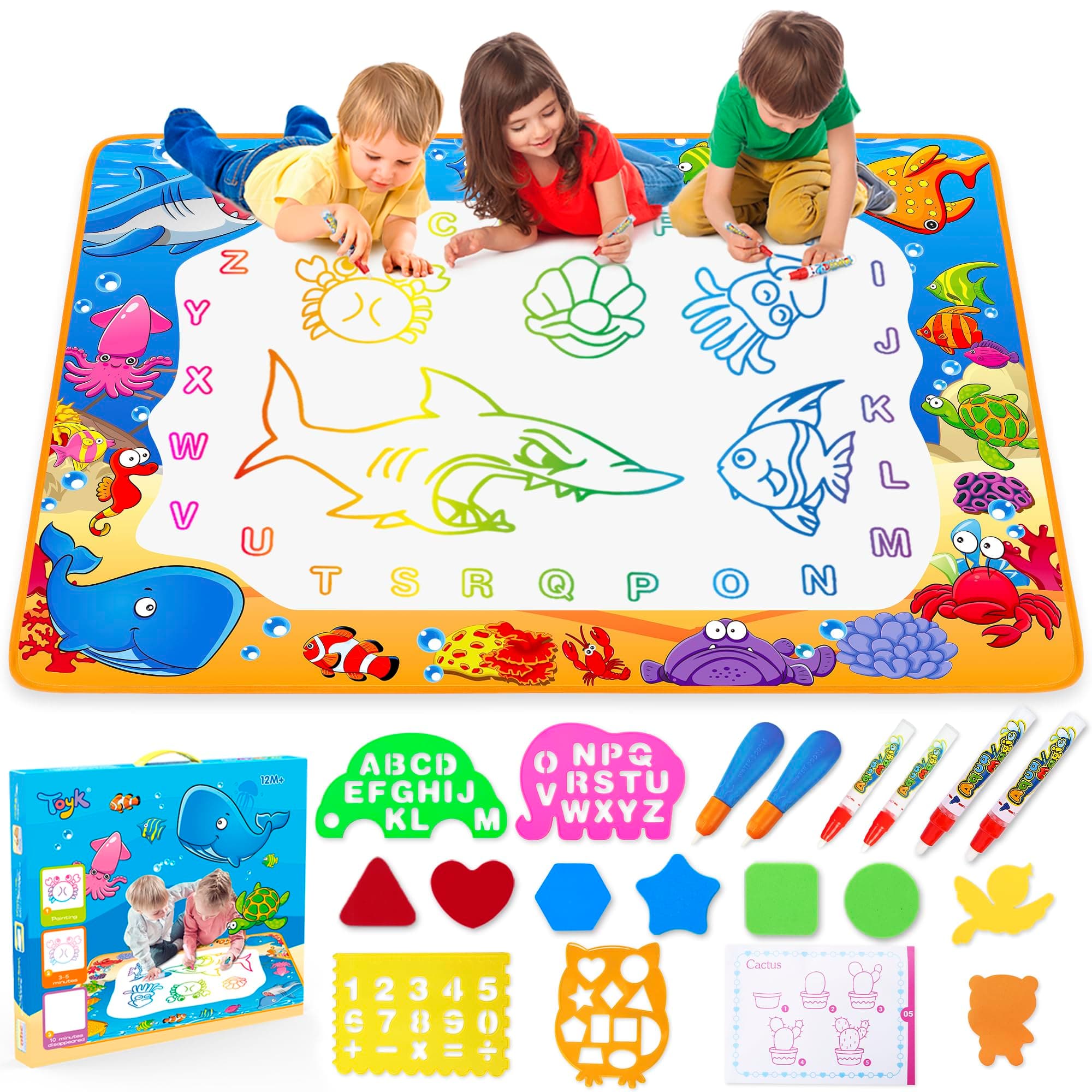 Water Doodle Mat - Kids Painting Writing Color Doodle Drawing Mat Toy Bring Magic Pens Educational Toys for Age 3 4 5 6 7 Year Old Girls Boys Age Toddler Gift