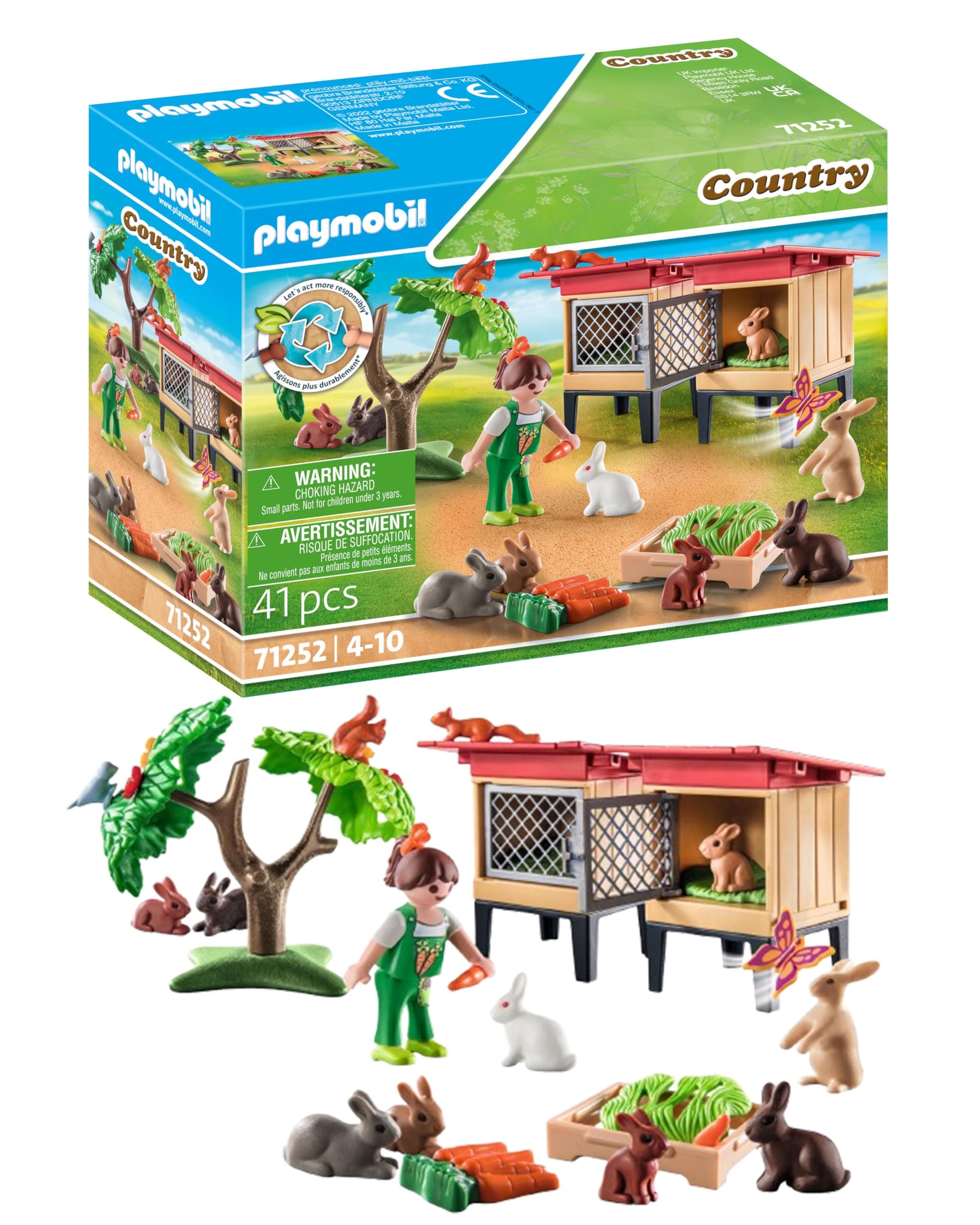 Playmobil 71252 Country Rabbit hutch, Animals for the organic farm, Sustainable toys for children ages 4+