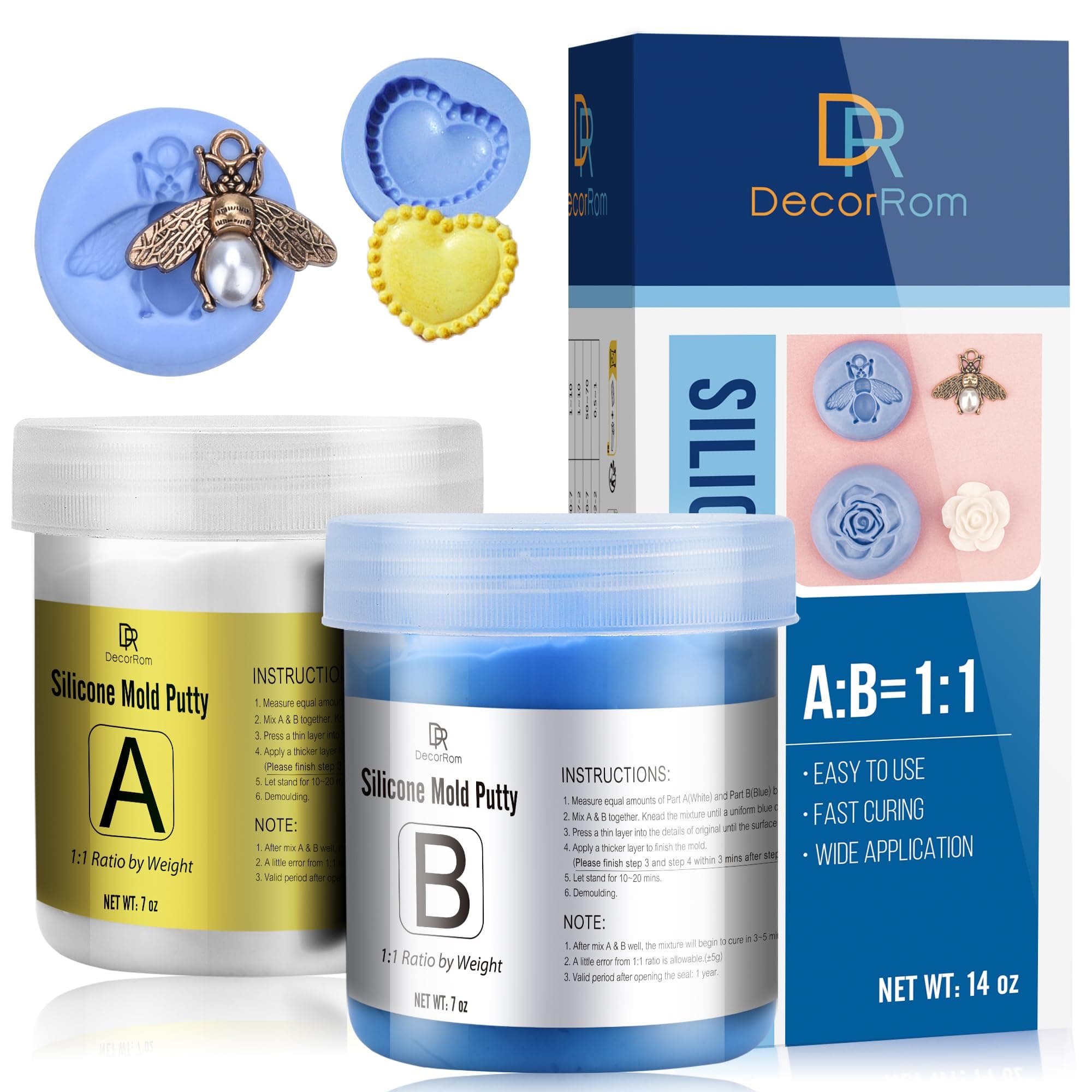 Silicone Putty - 3/4 Lb Flexible Mold Making Kit For Reusable Molds Easy 1:1 Mixing Ratio Fast Cured Molding Casting, Resin Molds, Soap Candle