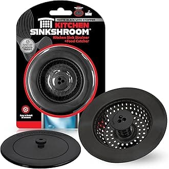 Kitchen SinkShroom Clog-Free Kitchen Sink Drain Strainer with Stopper - Sink Protector for Kitchen Sink, Stainless Steel, Matte Black