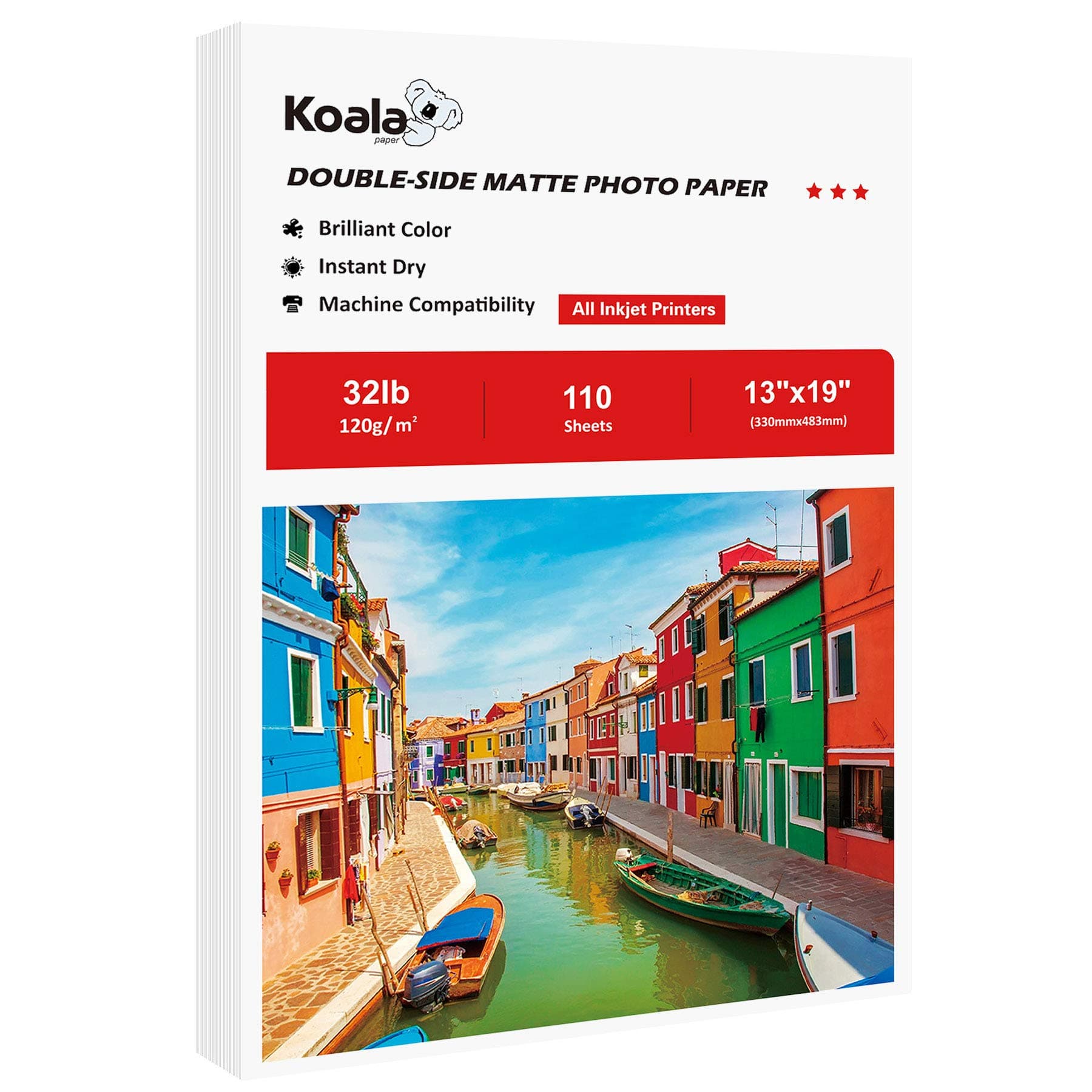 Koala Thin Presentation Paper Double-Sided Matte for Printing Photo 13X19 Inches 110 Sheets Compatible with Inkjet Printer
