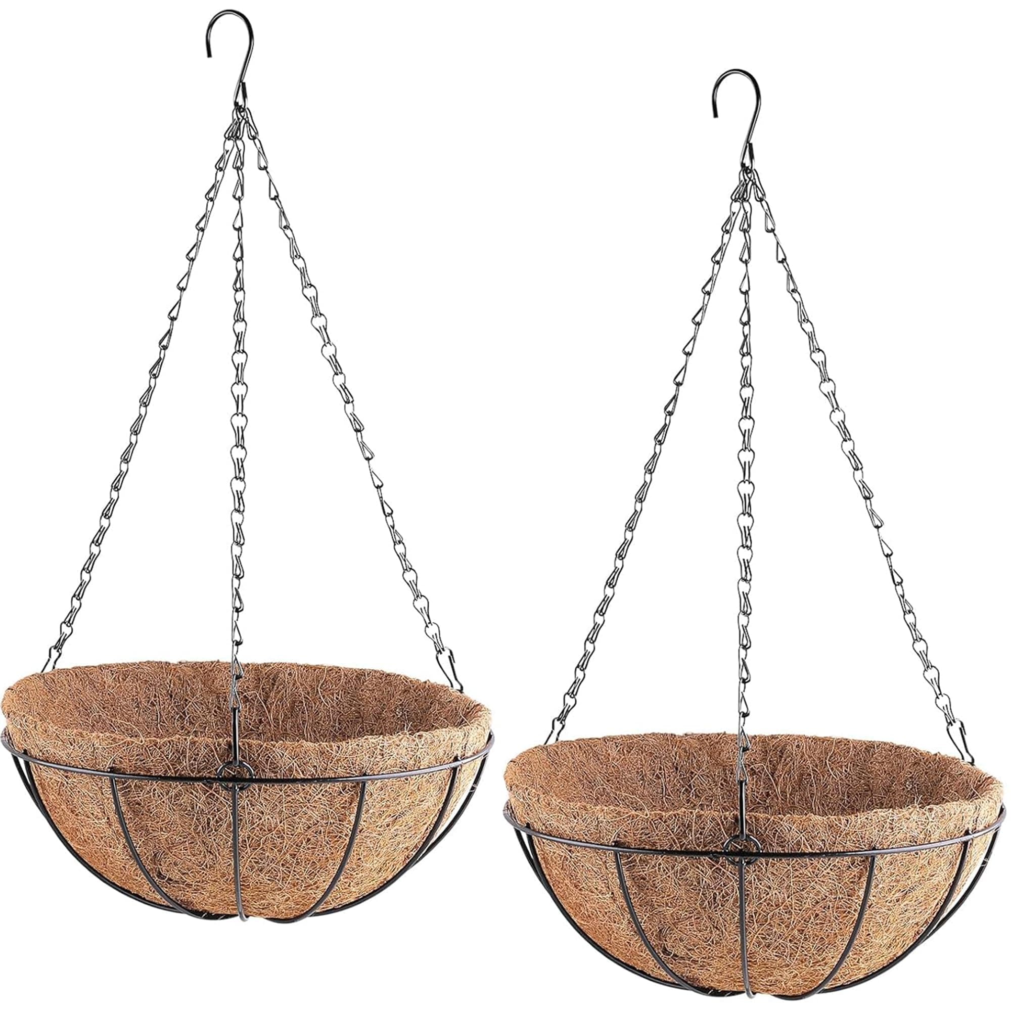 Orgrimmar 2 Pack 14" Metal Hanging Planter Basket with Coco Coir Liner, Small Round Wire Plant Holder with Chain for Hanging Plant and Flower