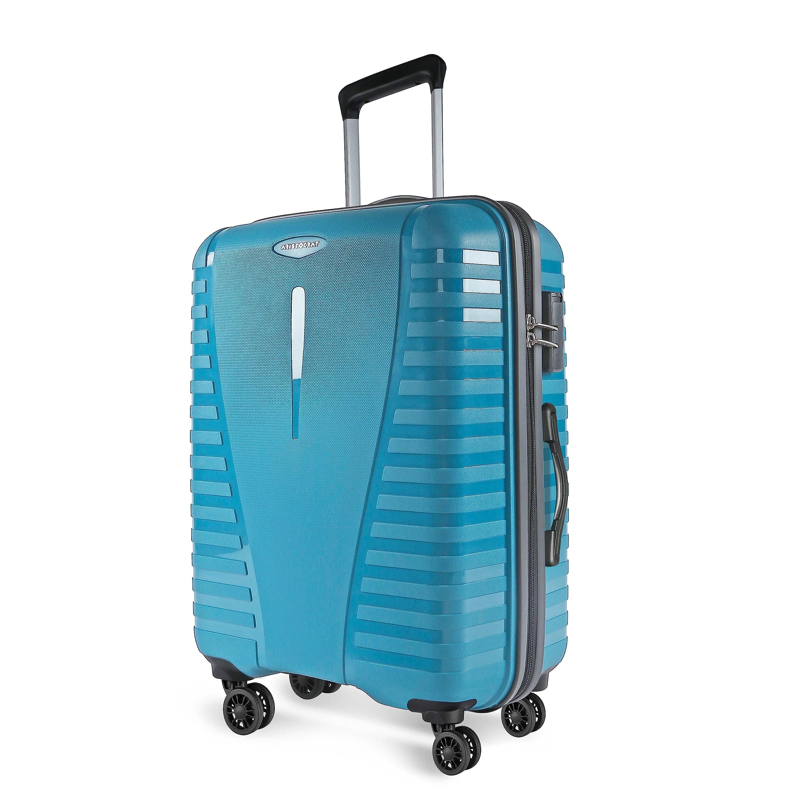 Large Airpro 76 Cms Check-in Polypropylene Hardsided 8 Spinner Wheels Luggage/Suitcase/Trolley Bag- Coral Teal Blue, 53 Cm