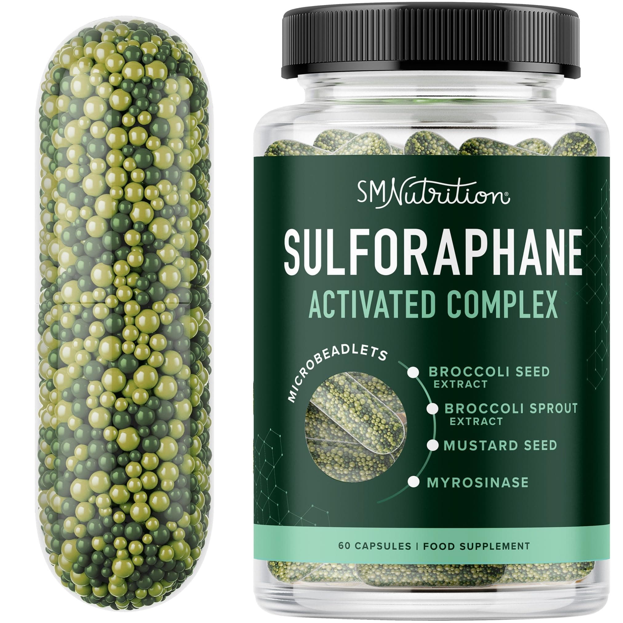 20MG Sulforaphane | from Broccoli Sprouts & Seed Extract | 565MG Microbeadlet Complex | 26MG of Glucoraphanin + Myrosinase | Complete NRF2 Activator, Antioxidant & Cellular Health Supplement | 60 Ct.