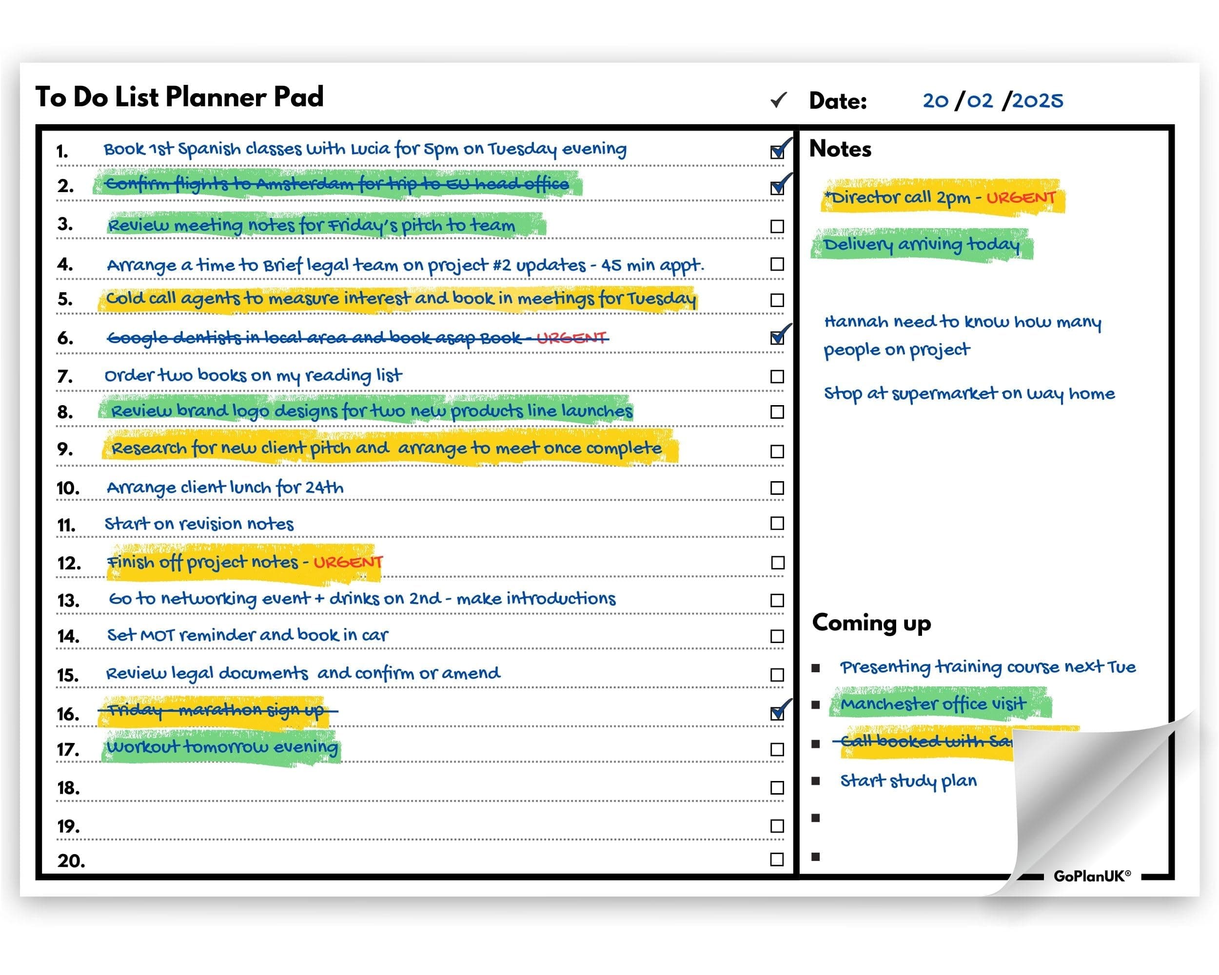 To Do List Daily Planner Pad - Large A4 Desk Note Pad - Achieve Things Todo Today - Clear Undated Weekly Organiser for Work, Revision, Adhd, Adults, Students - Heavy 100gsm Paper- UK Made, GoPlanUK