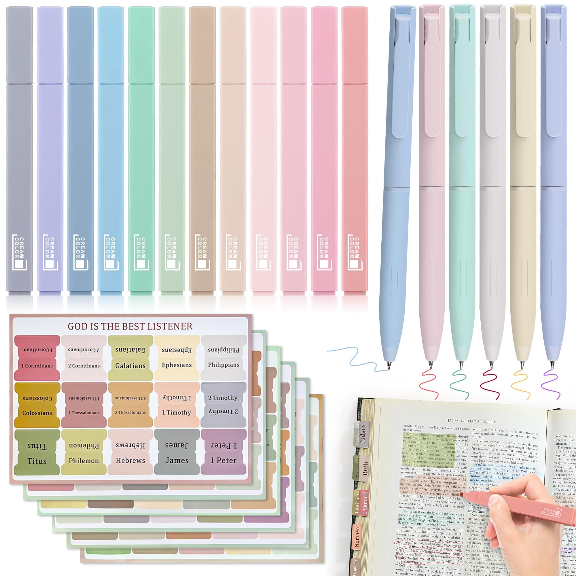Bible Journaling Kit, 12 Pastel No Bleed Highlighters and 6 Color Pens & Laminated Tabs, Bible Study Supplies Essentials, Christian Gifts for Women