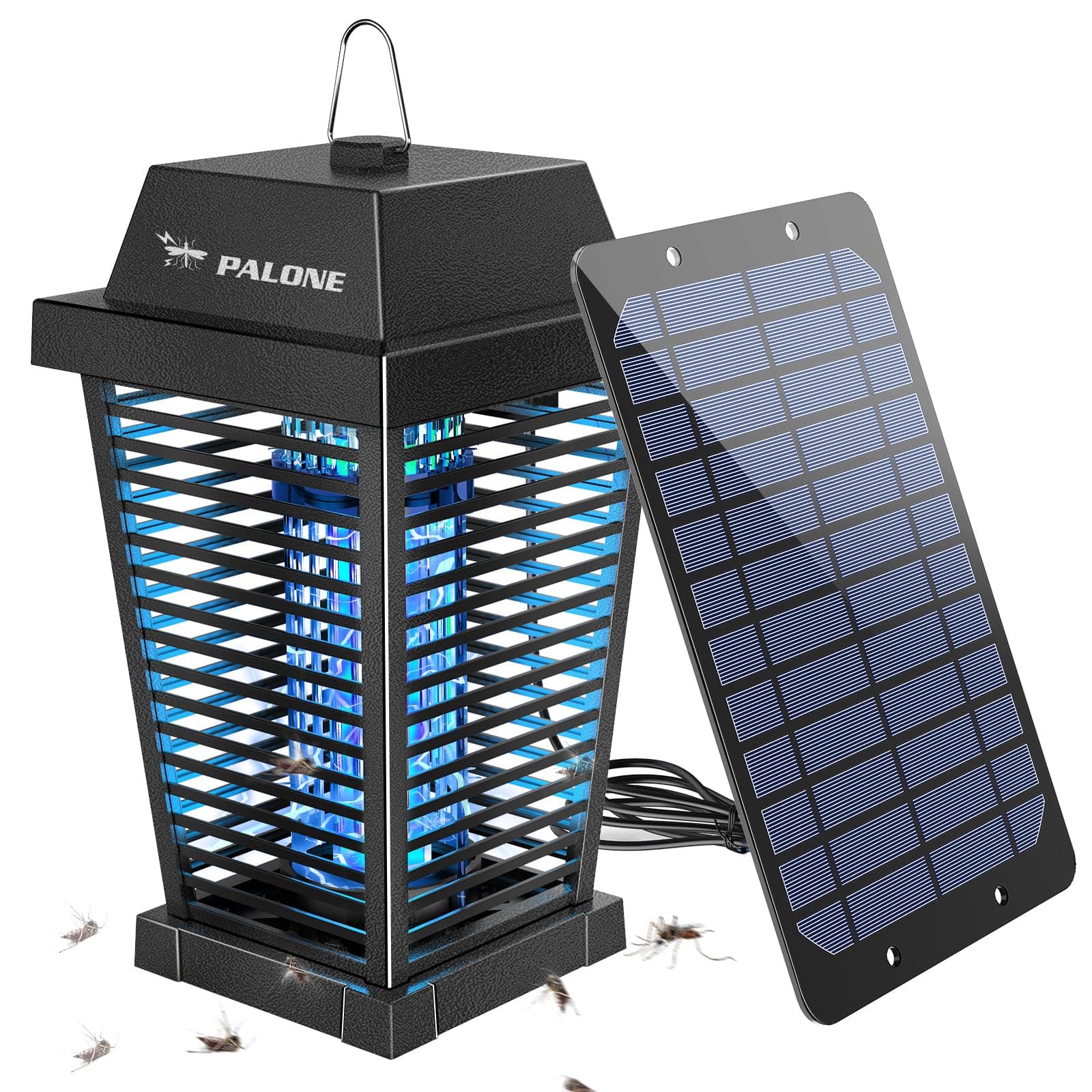 PALONE Solar Powerful Fly Zapper, 7.5W Solar Panel Fly Killer, Electric Rechargeable Type-C Bug Zapper, Mosquito Insect Killer with UV Light, Insect Pest Control for Outdoor Garden and Indoor Home