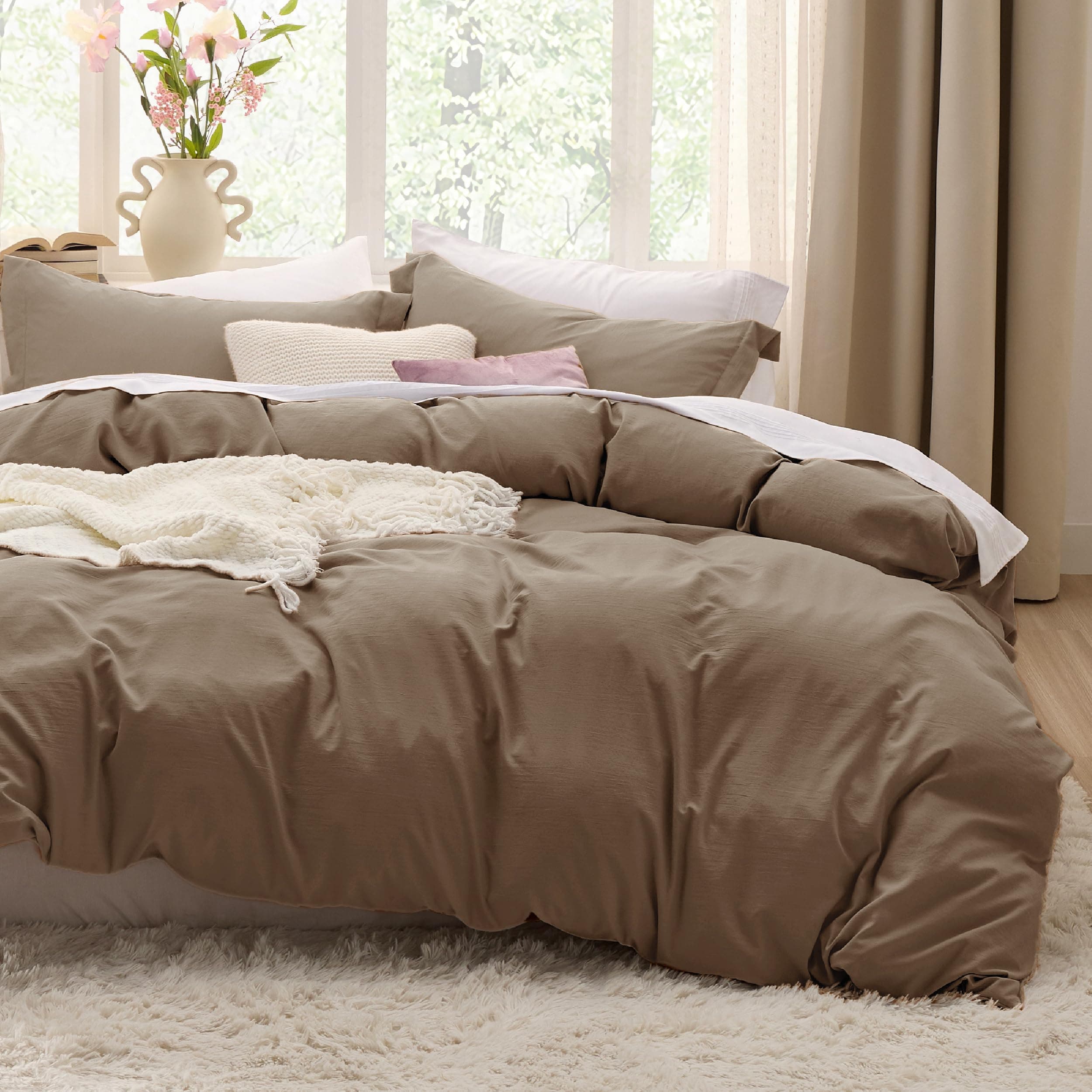 Bedsure Deep Khaki Duvet Cover Full Size - Soft Prewashed Full Duvet Cover Set, 3 Pieces, 1 Duvet Cover 80x90 Inches with Zipper Closure and 2 Pillow Shams, Comforter Not Included