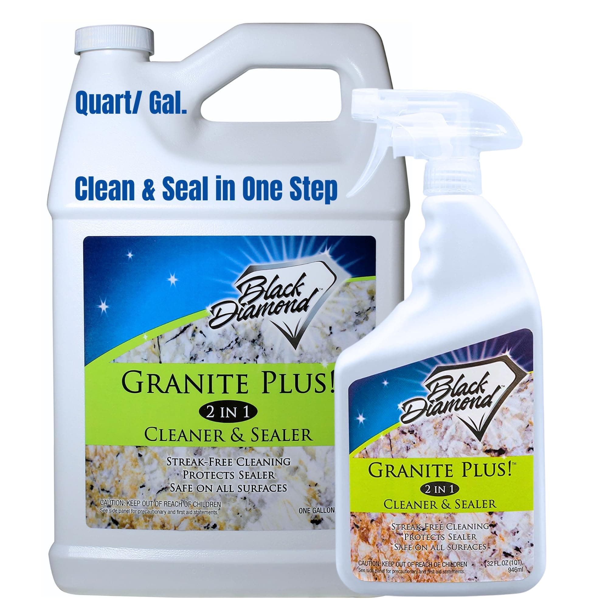 Black Diamond Stoneworks Granite Plus! 2 in 1 Cleaner & Sealer for Granite, Marble, Travertine, Limestone, Ready to Use! (1 Quart/1 Gallon)