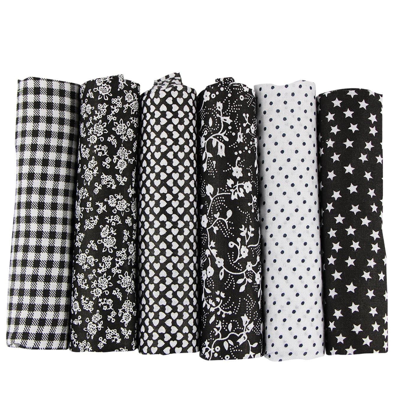 UOOOM 6pcs 50 x 50cm Patchwork Cotton Fabric DIY Handmade Sewing Quilting Fabric Different Designs (Tone-Black)