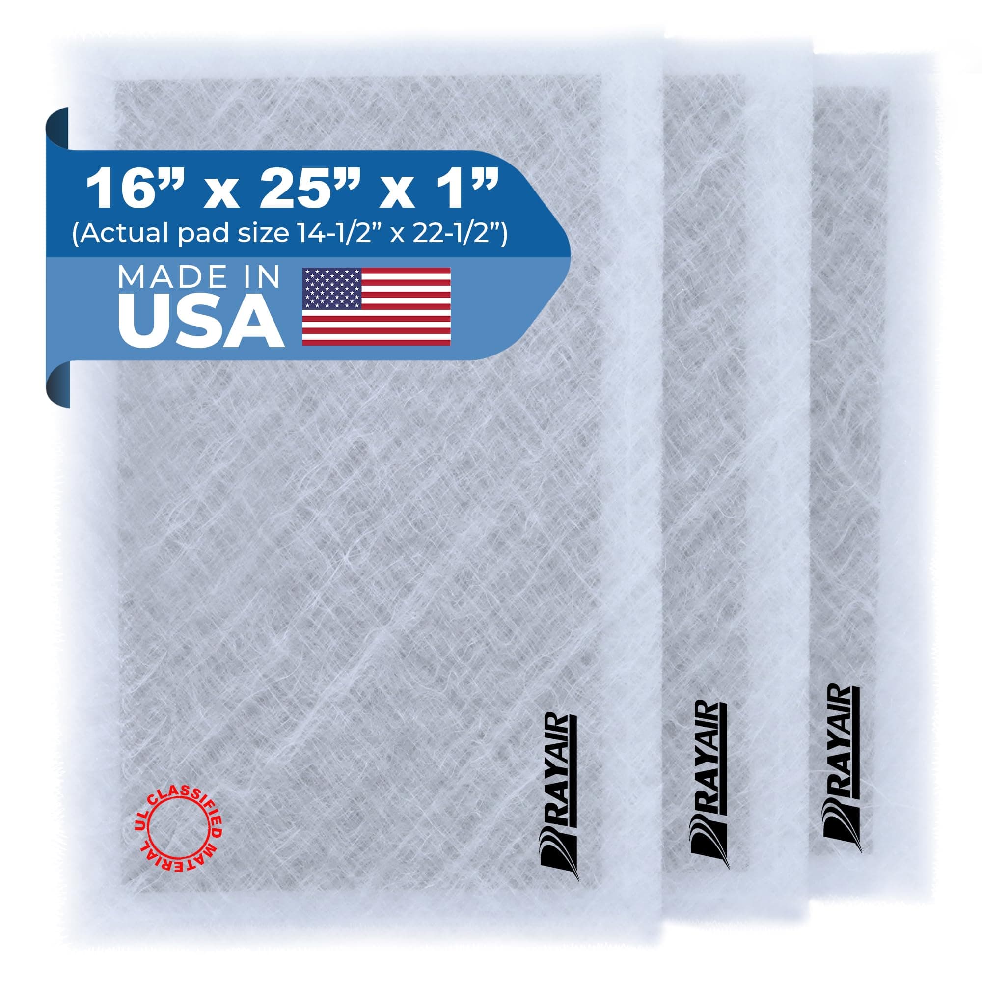 RayAir Supply 16x25 Replacement Filter Pads Compatible with Dynamic Air Cleaner 16X25 Refill (3 Pack) White, Made in USA