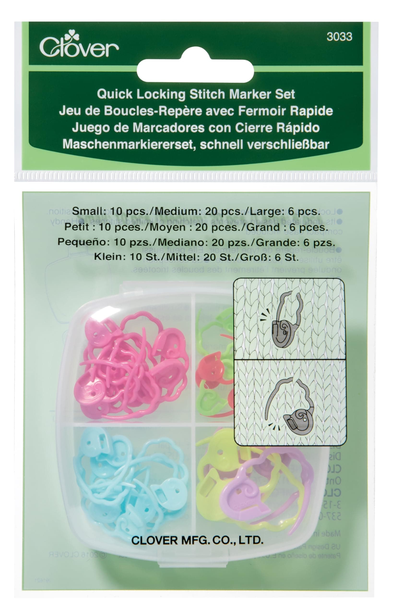 clover Quick Locking Stitch Marker Set, Multi-Colour, 7.5 x 7.5 x 2.5 cm, 36 count (Pack of 1)