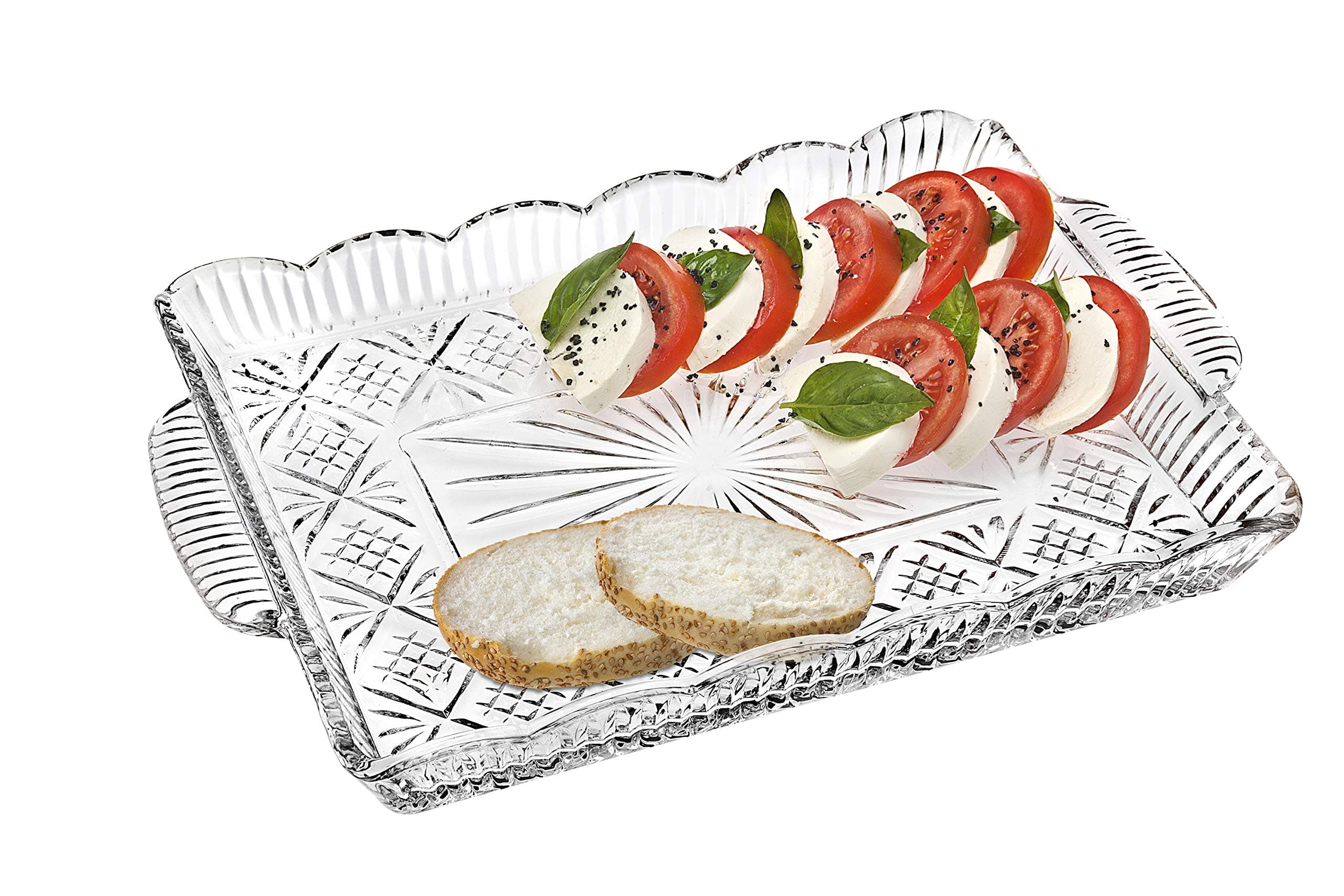 Godinger Dublin Crystal Rectangular Serving Tray, Clear, 16x1.75x11