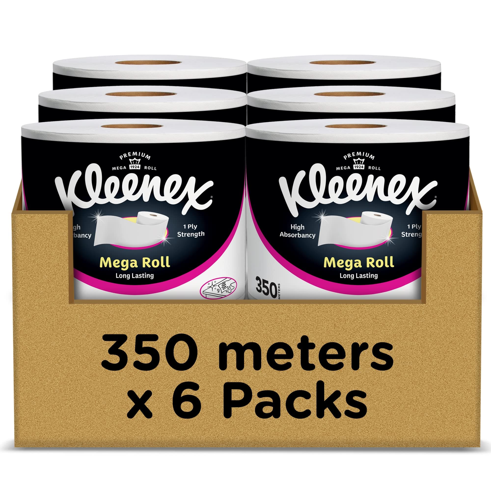 Kitchen Paper Towel, Mega Roll Tissue, 6 Rolls x 350 Meters, High Absorbency for Multi Purpose