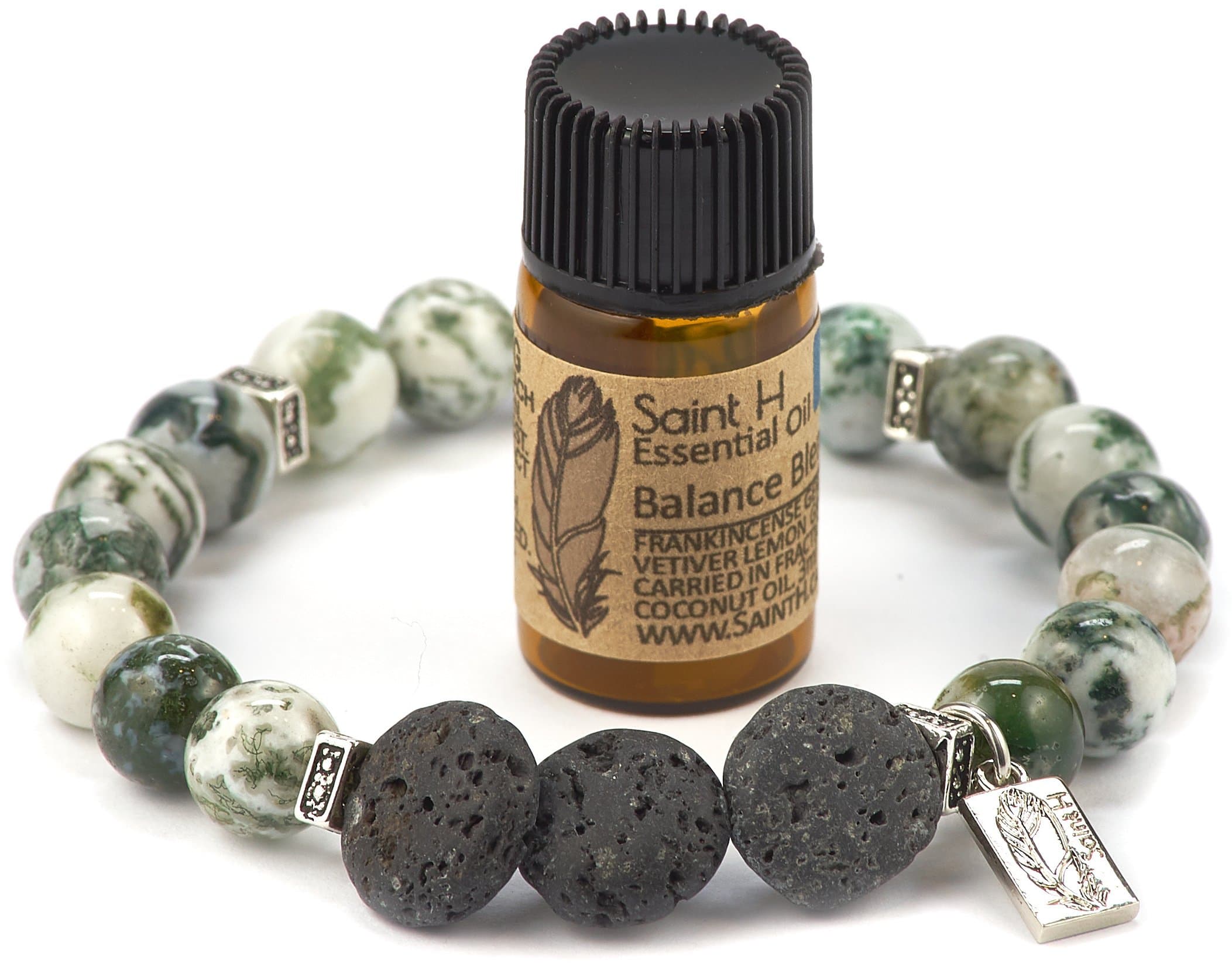 Tree Agate Lava Stone Diffuser Bracelet Includes Essential Oil Sample-Medium