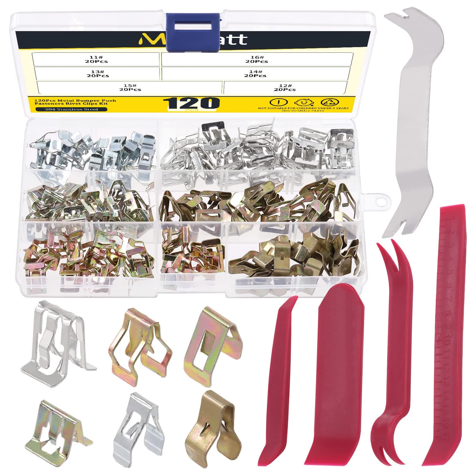 125Pcs 6 Sizes Metal Trim Panel Spring Clip Assortment Set with Auto Trim Removal Tool, Automotive Trim Moulding Fastener Clips, Compatible with GM Ford Toyota