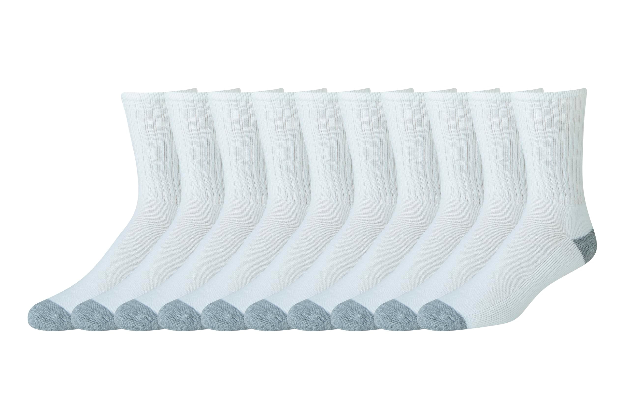 Amazon Essentials Men's Cotton Crew Socks – Comfortable, Durable, Half-Cushioned, 10 Pairs, White, 5-11