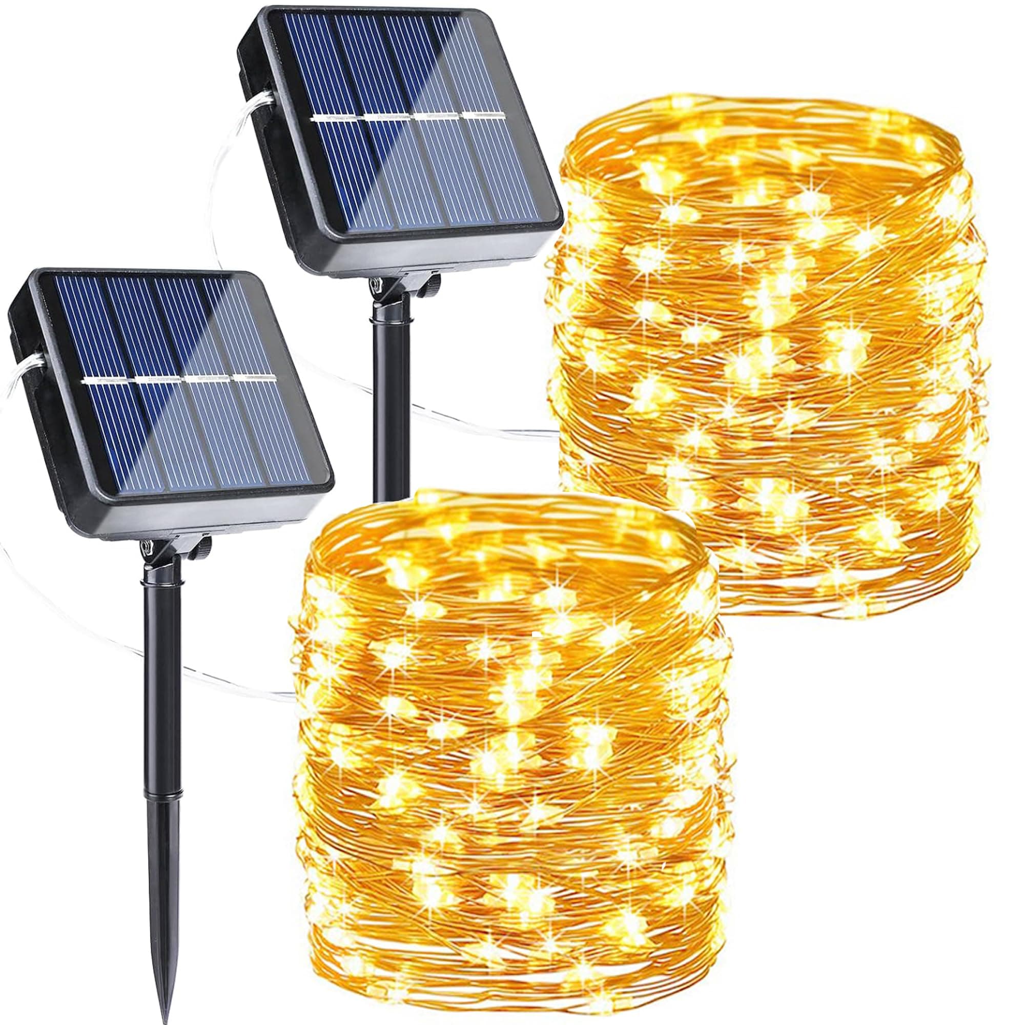 Solar String Lights Outdoor, 2Pack Total 100ft 300LED 8 Modes Solar Fairy Lights,Waterproof Lights for Tree, Patio, Garden, Outdoors Decoration (Warm White)
