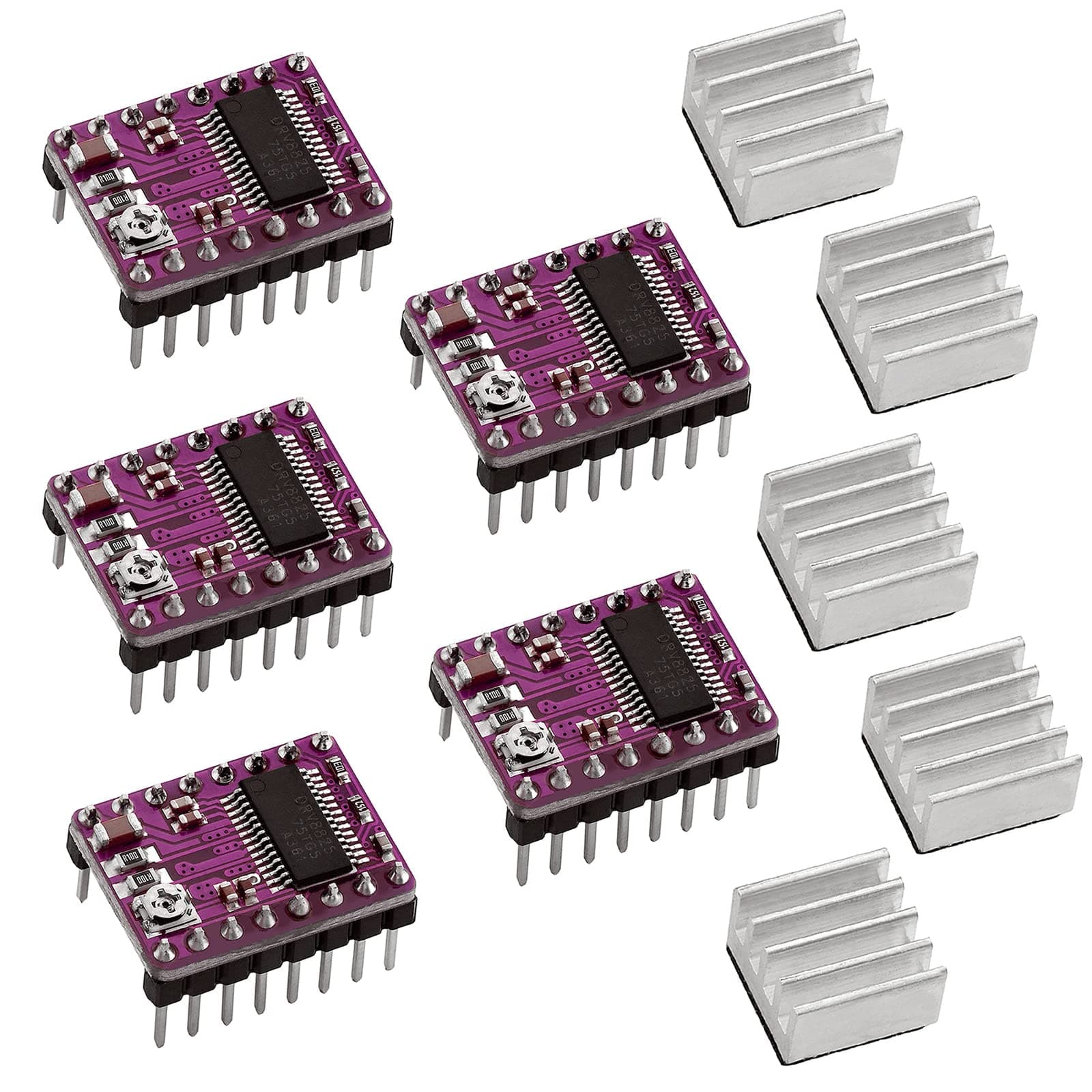 DRV8825 5pcs Stepper Motor Driver Module with Heat Sink, Suitable for 8.2V~45V Stepper Motor, 3D Printer Parts