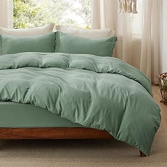 Duvet Cover King Size with Fitted Sheet - 4 Pieces Prewashed Cotton-Like Polyester Extra Soft Bedding Set, Includes 1 Duvet Cover 104x90 Inches, 2 Pillow Shams, 1 Fitted Sheet, Sage Green