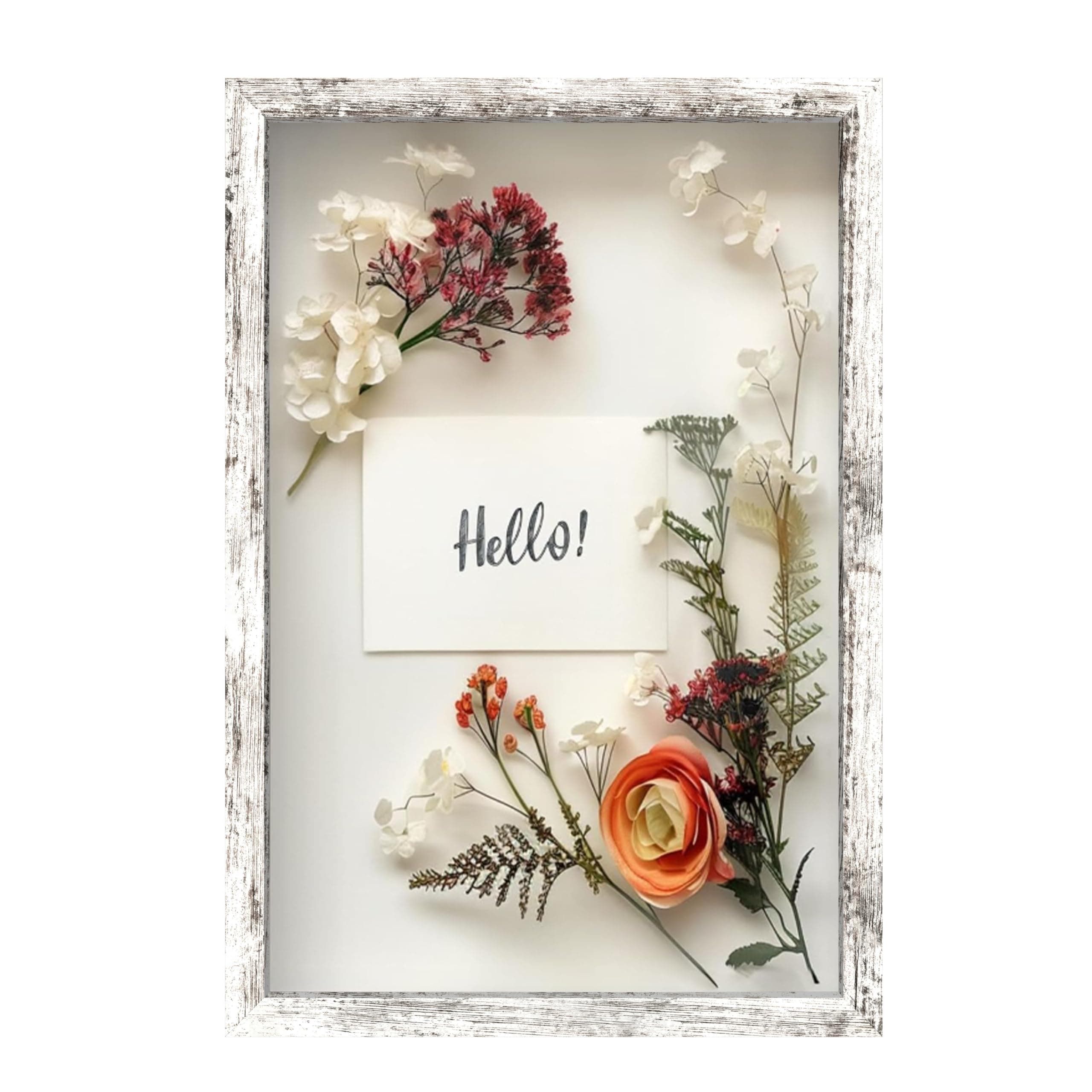 FrameWorks 12" x 18" White Driftwood Frame - Soft Felt Back, Tempered Glass and Includes Elegant White Ball Push Pins